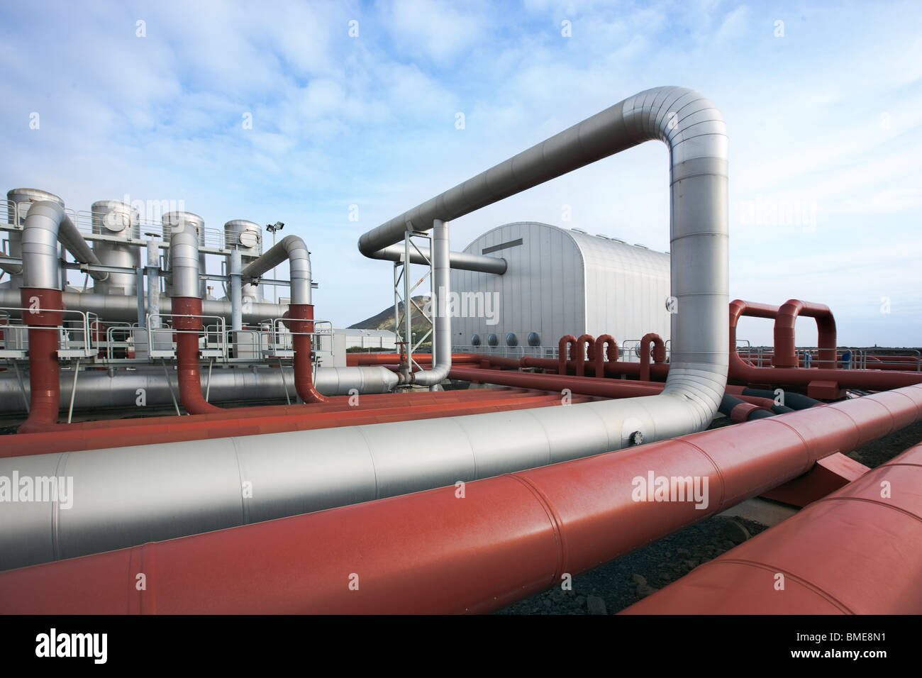 Pipe at geothermal power station Stock Photo