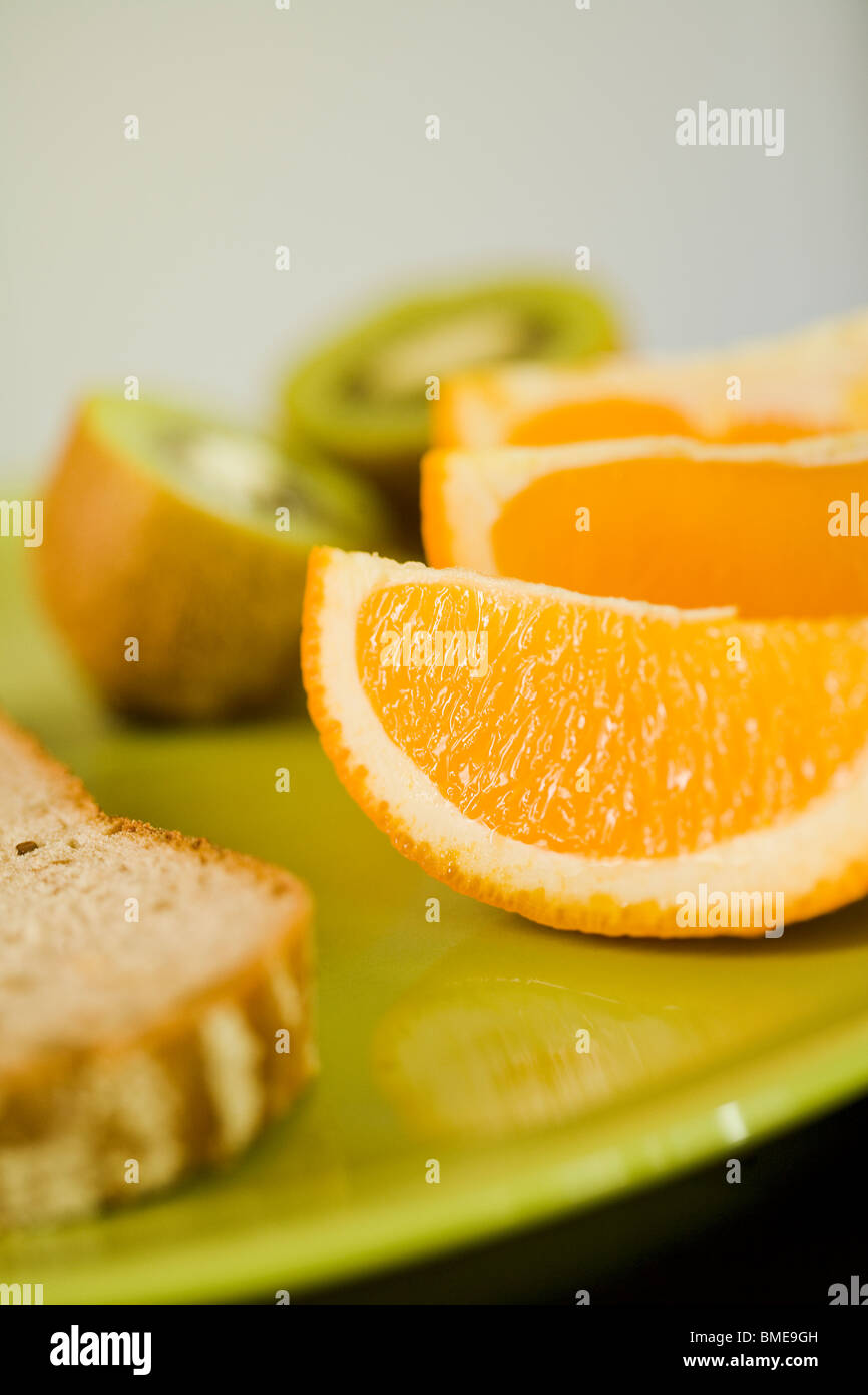 Slices of orange on a plate, Sweden. Stock Photo
