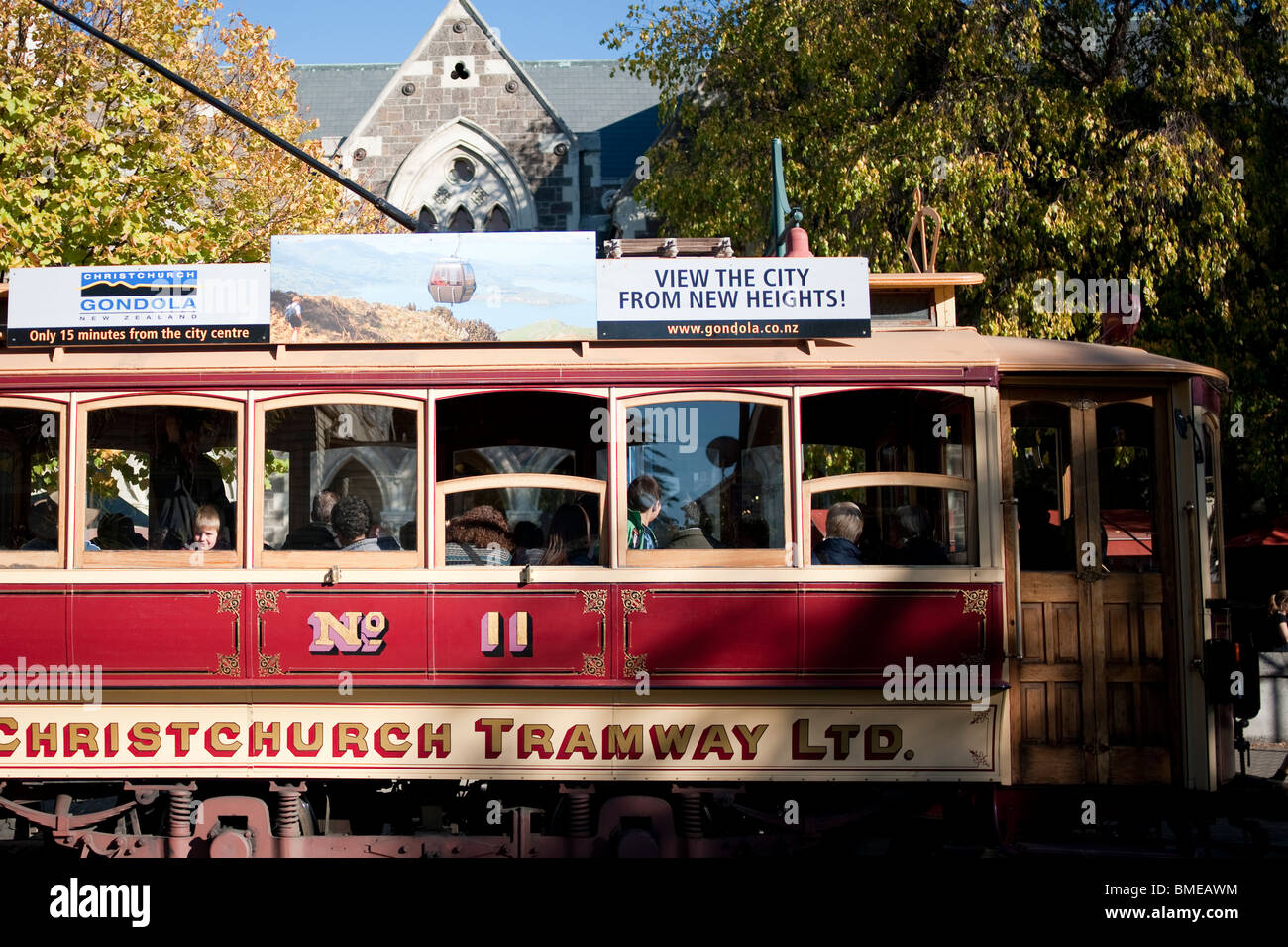 Christchurch tram, on the City Loop,  stopped at Christchurch Arts Centre in the cultural precinct Stock Photo