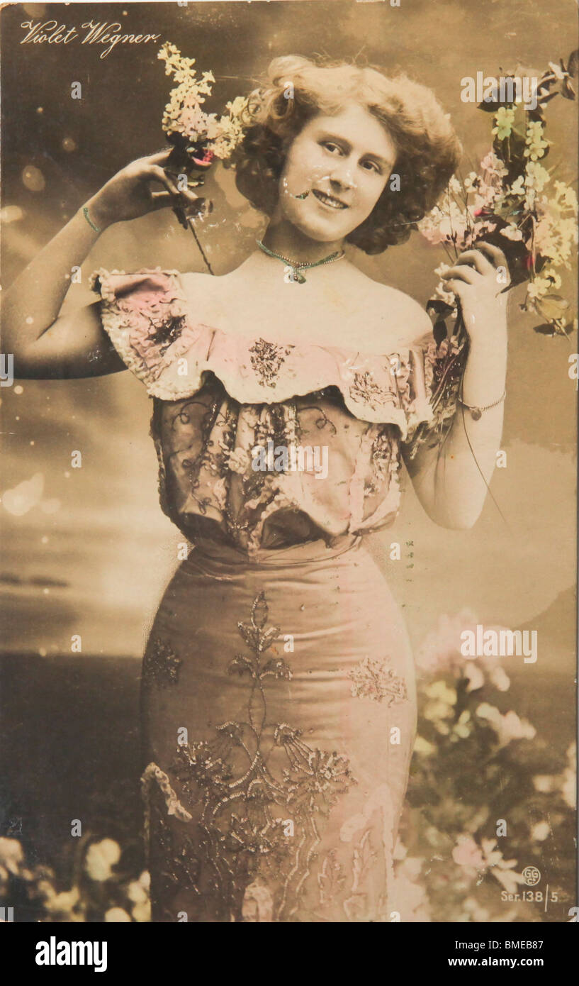 Vintage postcard with image of Violet Wegener in 1909 who married a prince from Montenegro Stock Photo
