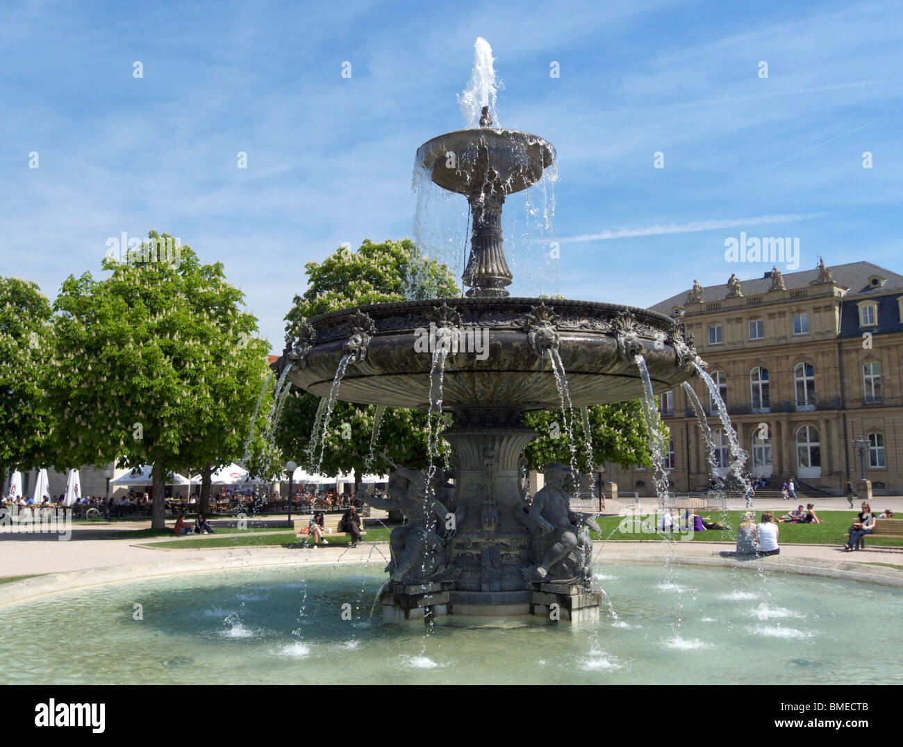 Fountain at Schlossplatz square, Stuttgart, Baden-Wuerttemberg, Germany Stock Photo