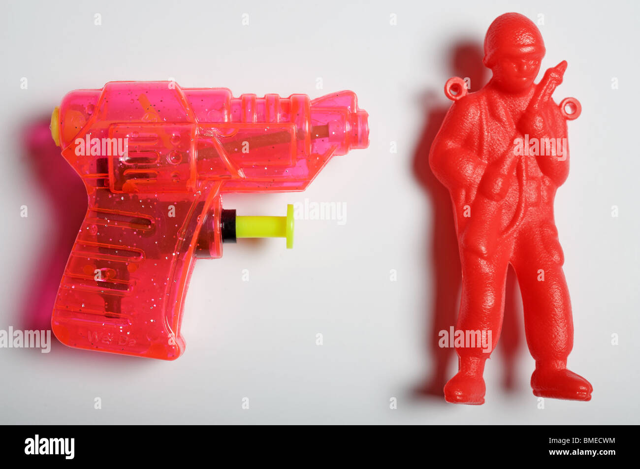 Plastic toy water pistol and soldier manufactured in China Stock Photo