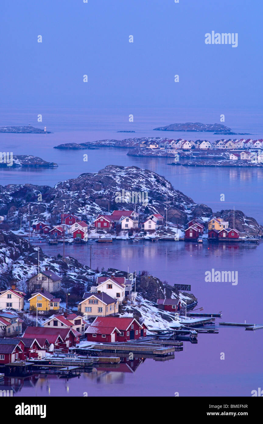 Scandinavia, Sweden, Vastkusten, View of town at dawn Stock Photo