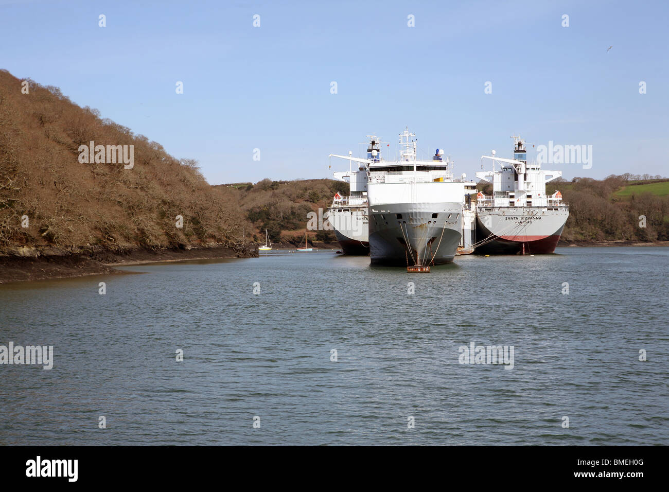 Deep water moorings at Turnaware point River Fal Cornwall Stock Photo Alamy