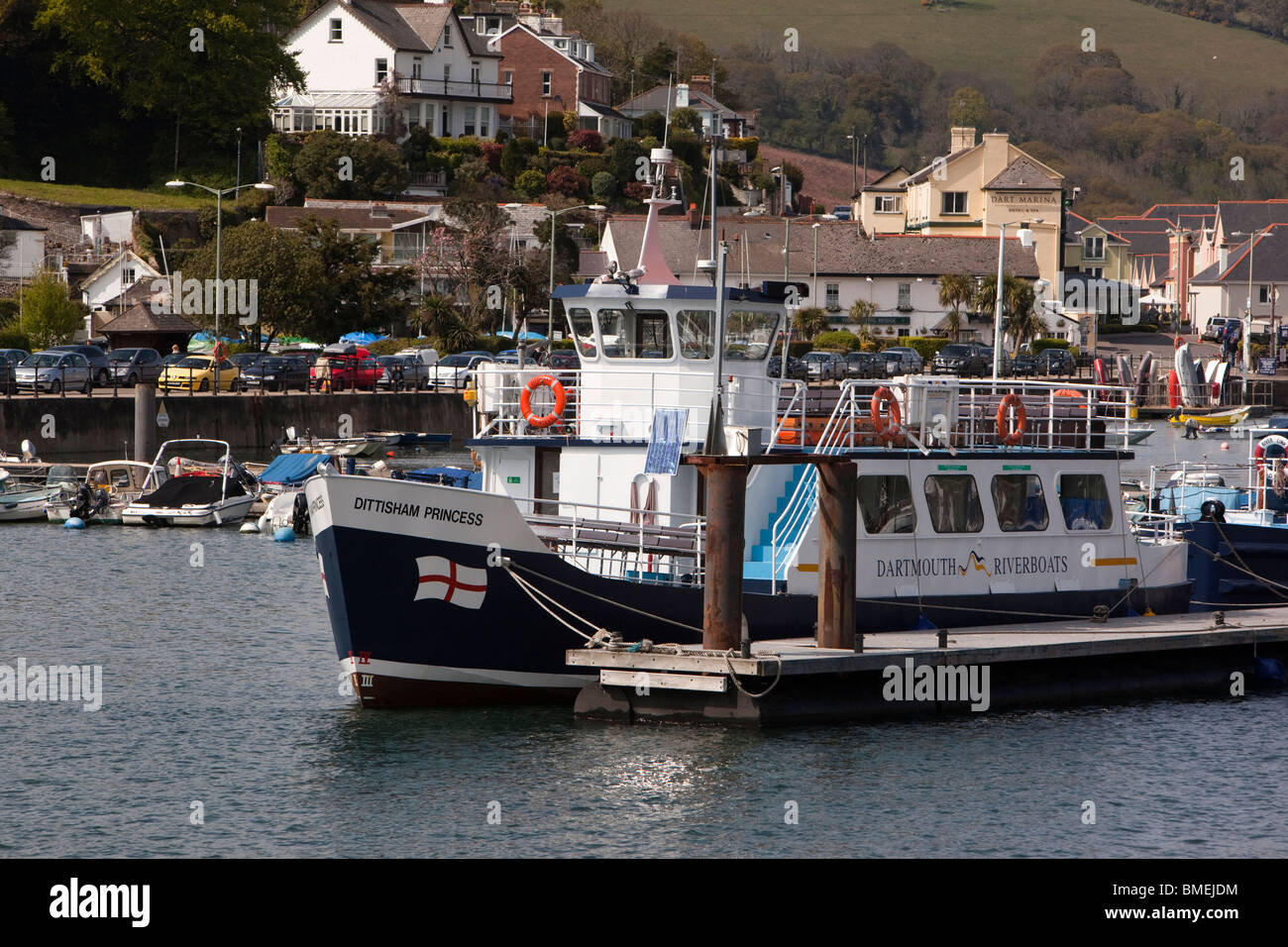 UK, England, Devon, Dartmouth, River Dart Dittisham Princess foot passenger ferry at main jetty Stock Photo