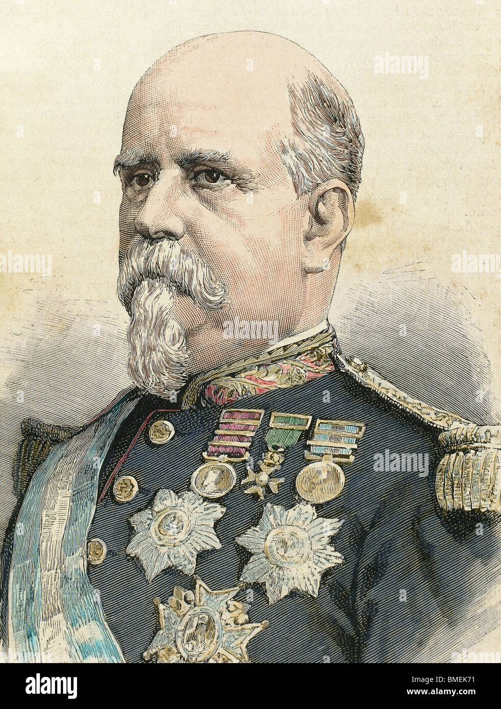 Azcarraga Palmero, Marcelo (1832-1915). Spanish military and conservative politician. Engraving by A. Carretero. Coloured. Stock Photo