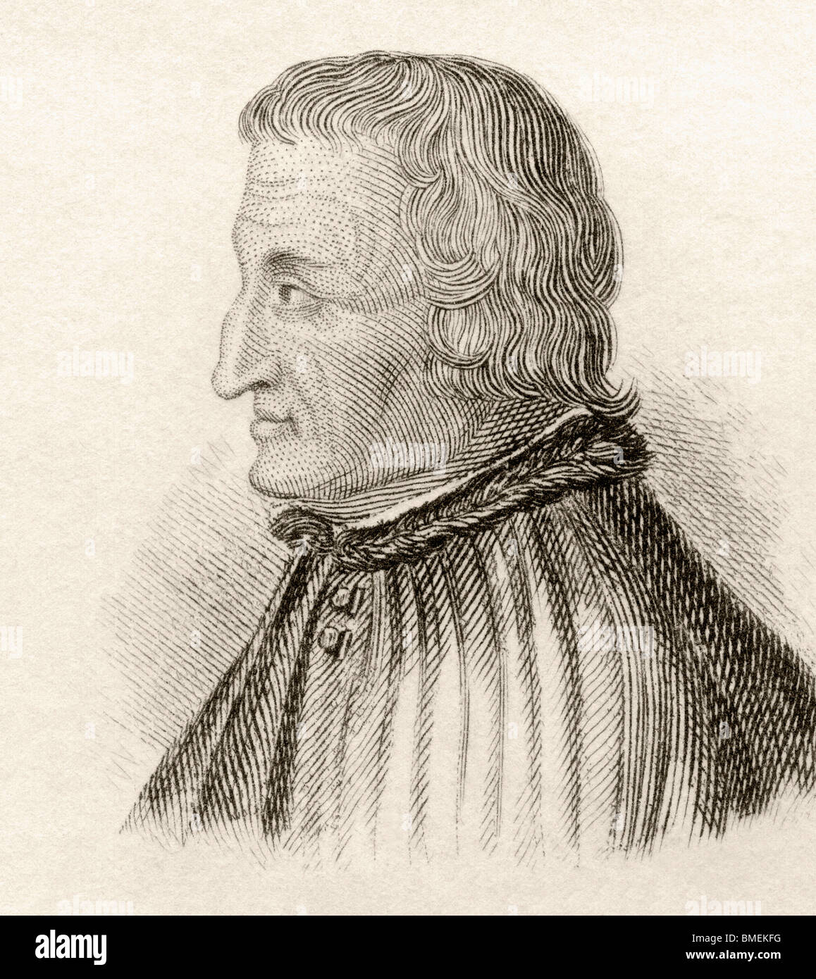 Polydore Vergil, c. 1470 to 1555. Italian historian. From Crabbes Historical Dictionary published 1825. Stock Photo