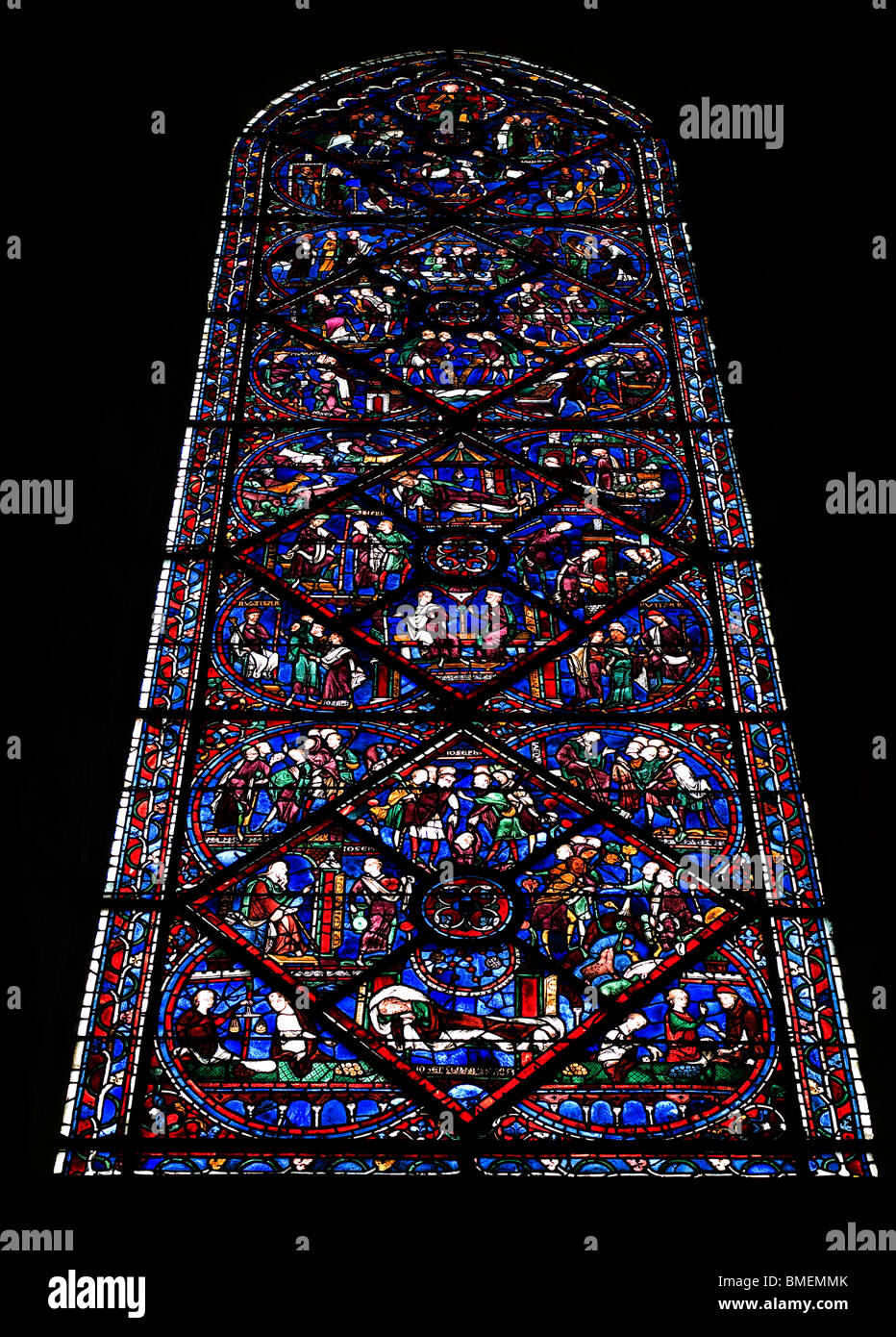 STAINED GLASS WINDOW CHARTRES CATHEDRAL CHARTRES, FRANCE Stock Photo