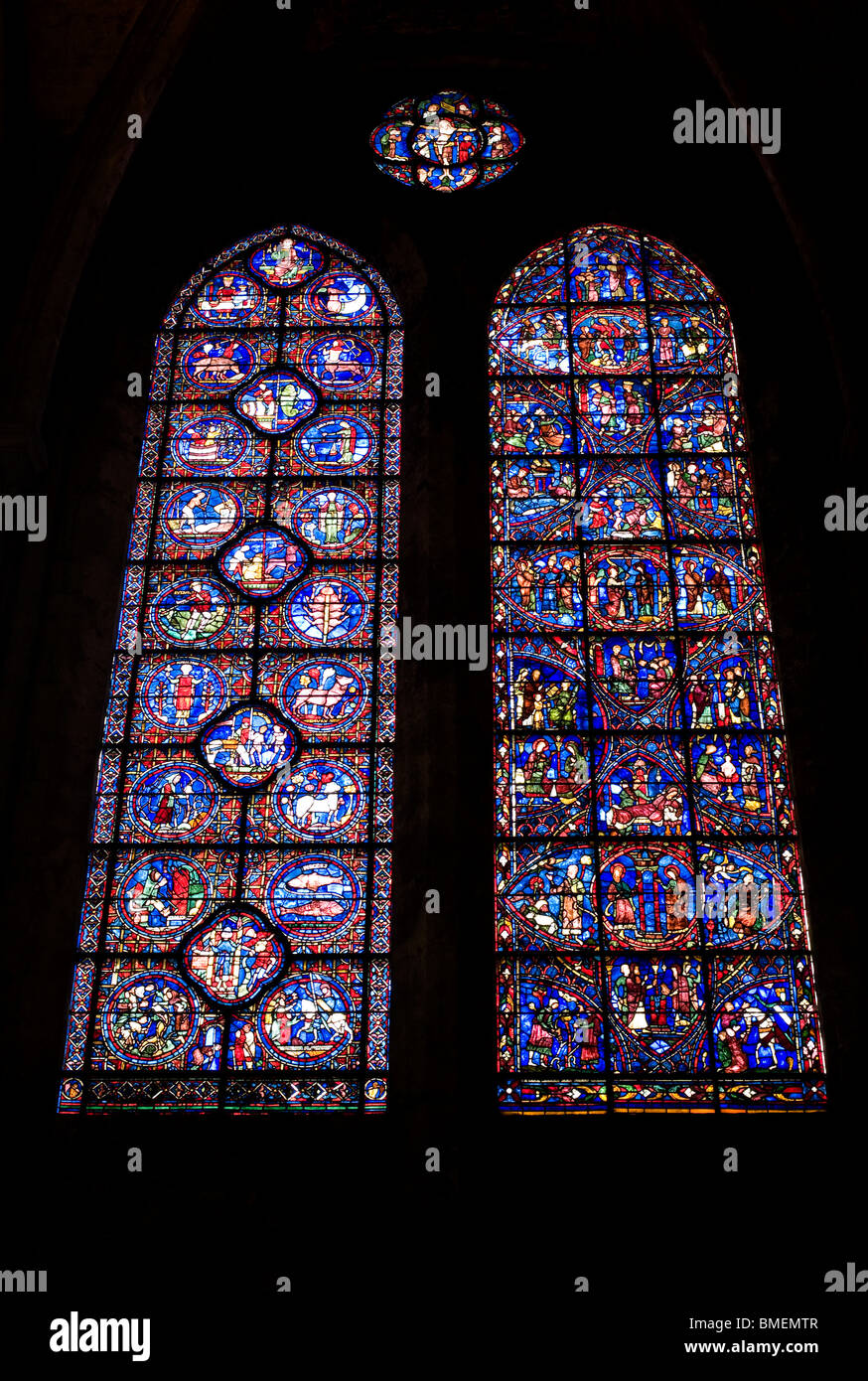 STAINED GLASS WINDOWS CHARTRES CATHEDRAL CHARTRES, FRANCE Stock Photo