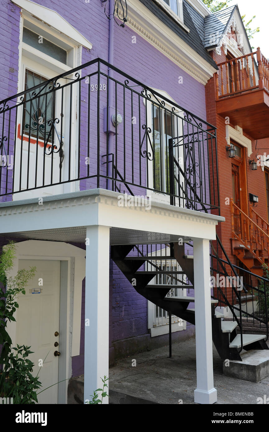 Lovely colored houses in French quarter of Montreal. Stock Photo