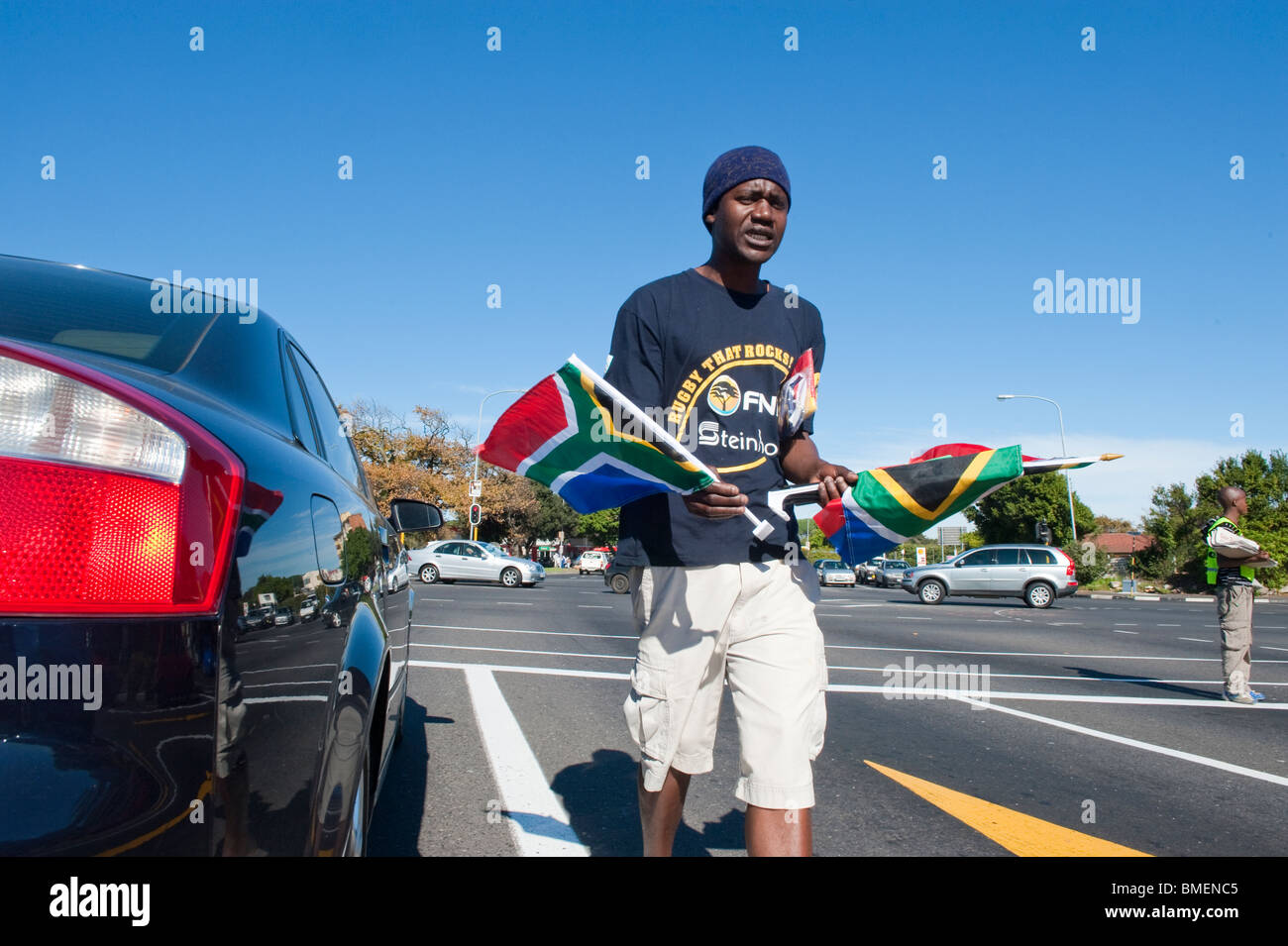 Street vendor sells south african flags in the run-up to the FIFA World Cup 2010 Cape Town South Africa Stock Photo