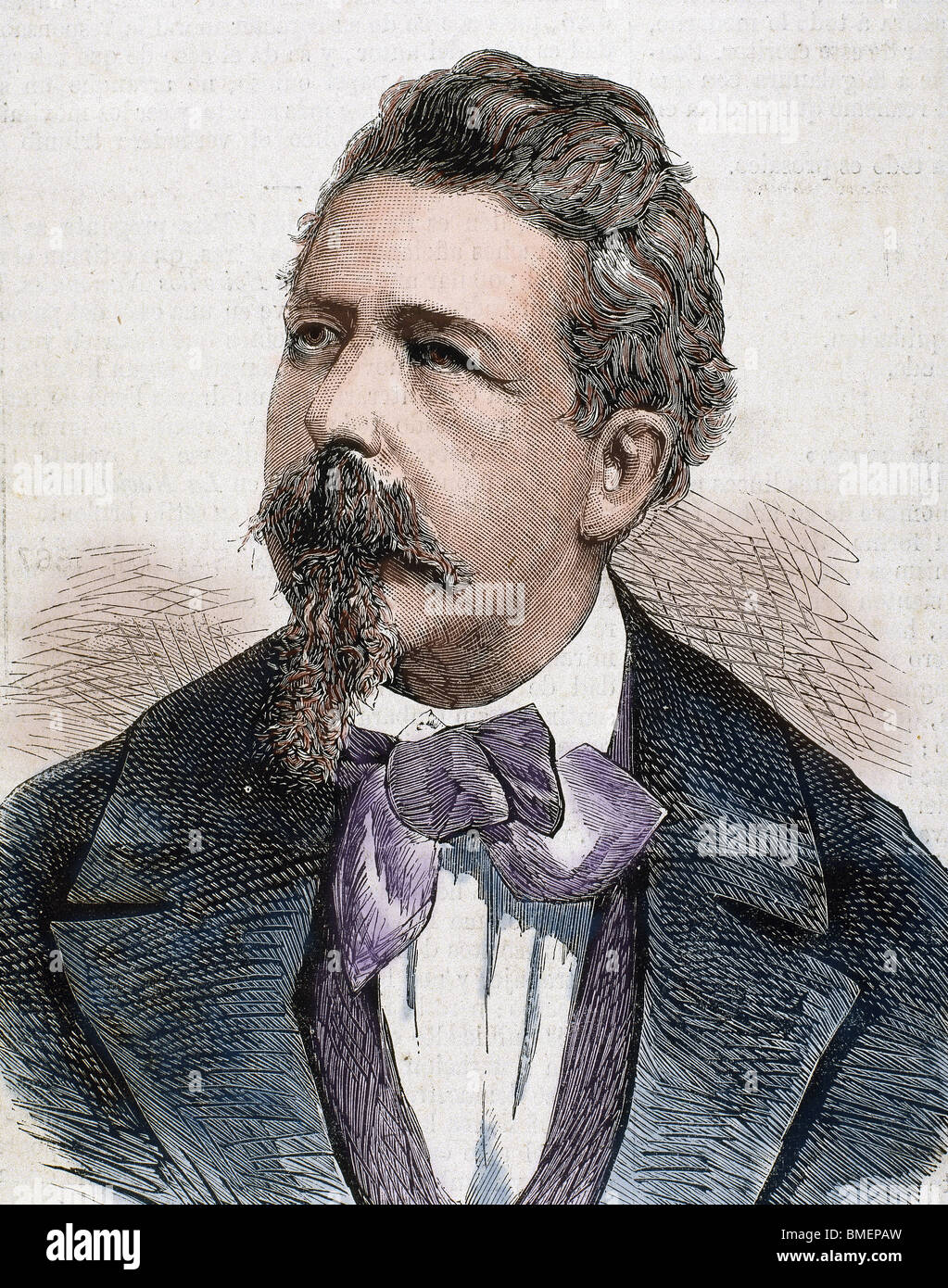 CAIROLI, Benedetto (Pavia ,1825-Capodimonte, 1889). Italian politician. Engraving by Carretero. Stock Photo