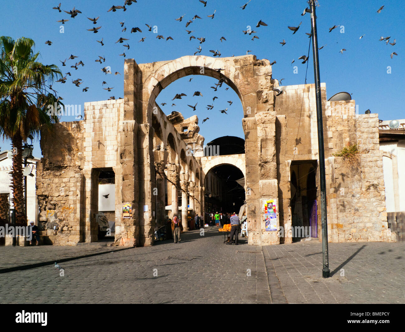 Street And Temple Ancient Ruins Outside And Around The Ummayad Mosque In The City Of Damascus, Damascus Syria Middle East Stock Photo