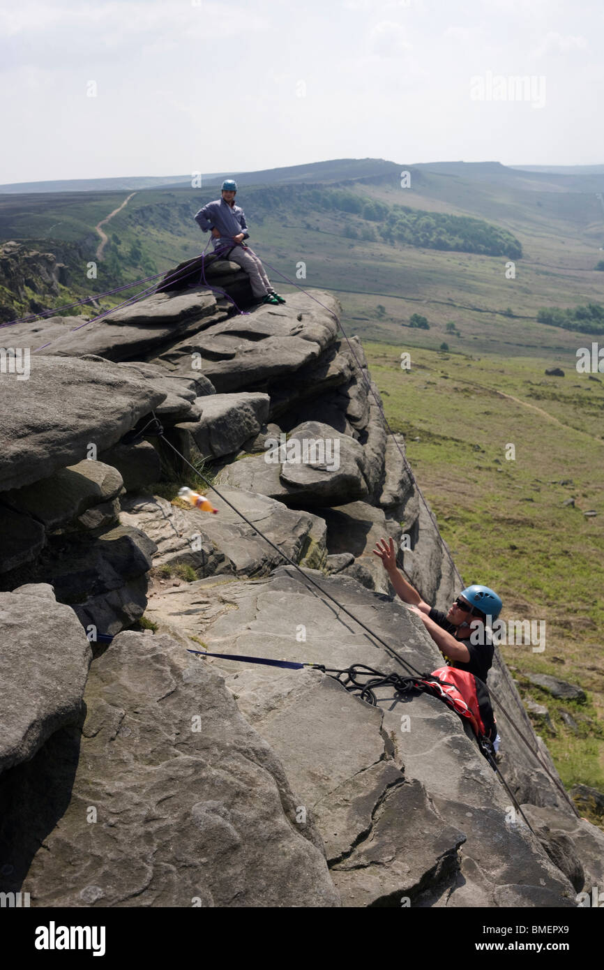 Climbing club and gritstone geology on Long Causeway cliffs, Peak