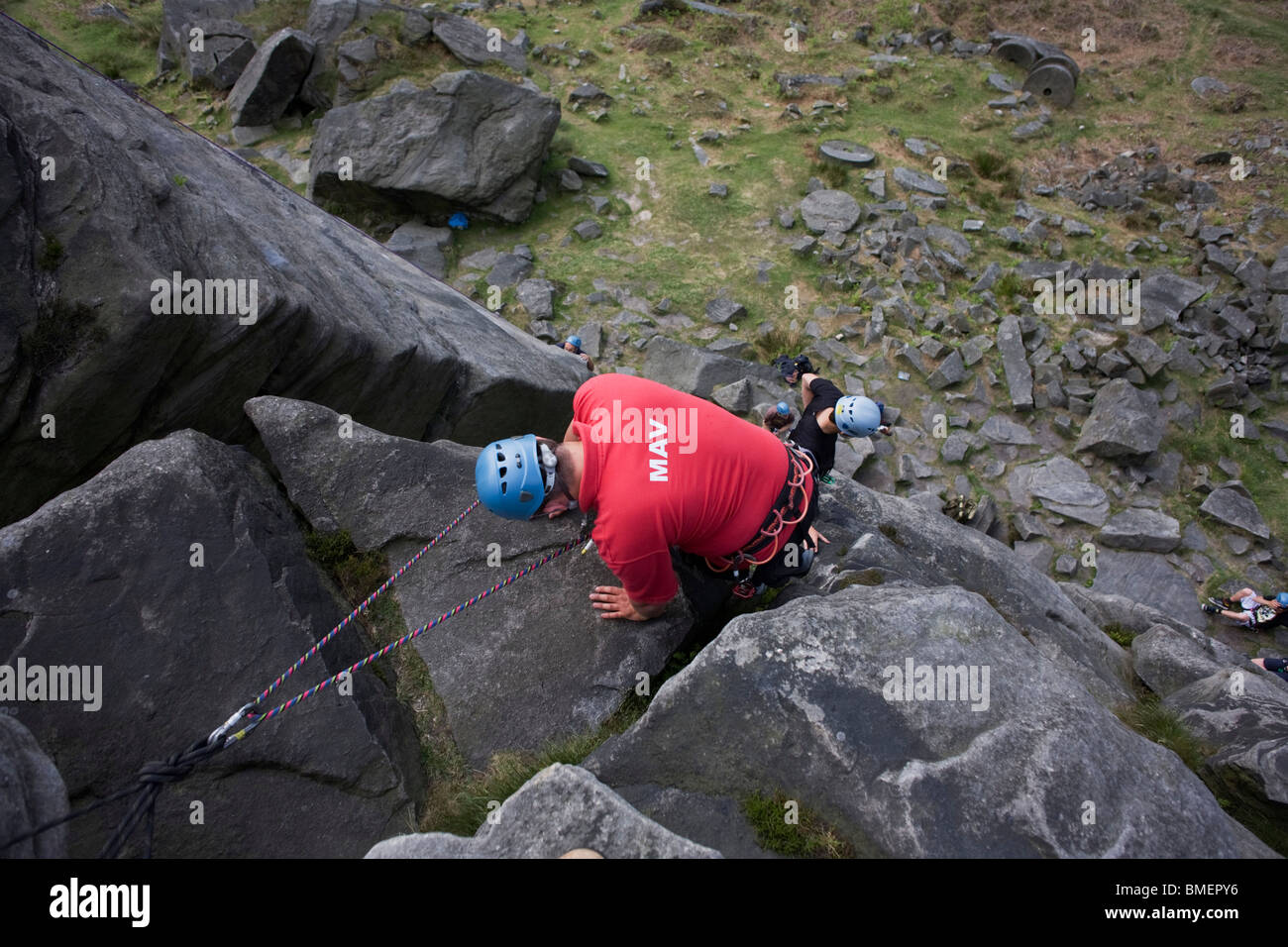 Climbing club and gritstone geology on Long Causeway cliffs, Peak