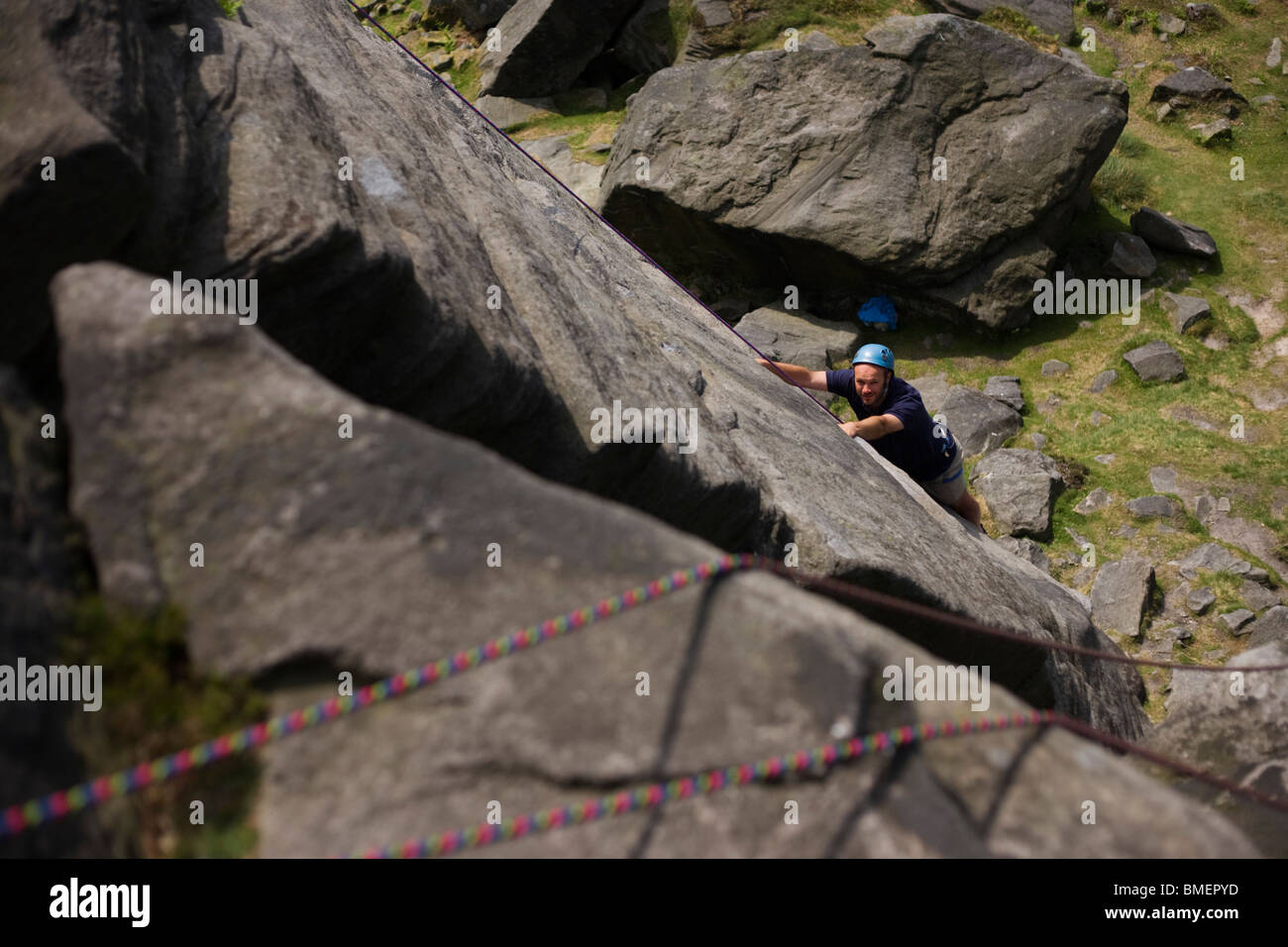 Climbing club and gritstone geology on Long Causeway cliffs, Peak