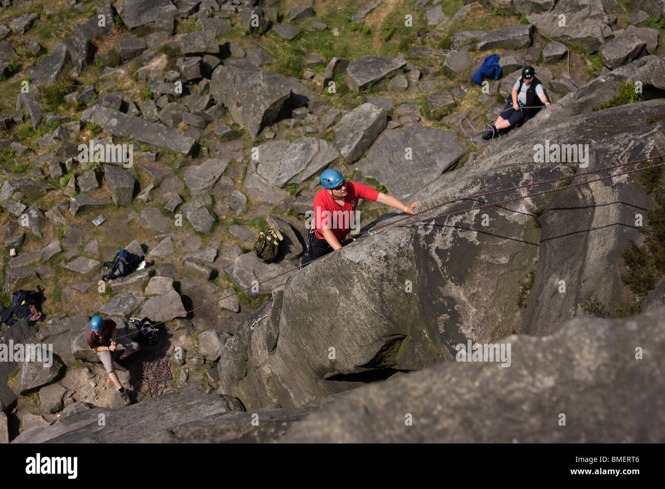 Climbing club and gritstone geology on Long Causeway cliffs, Peak