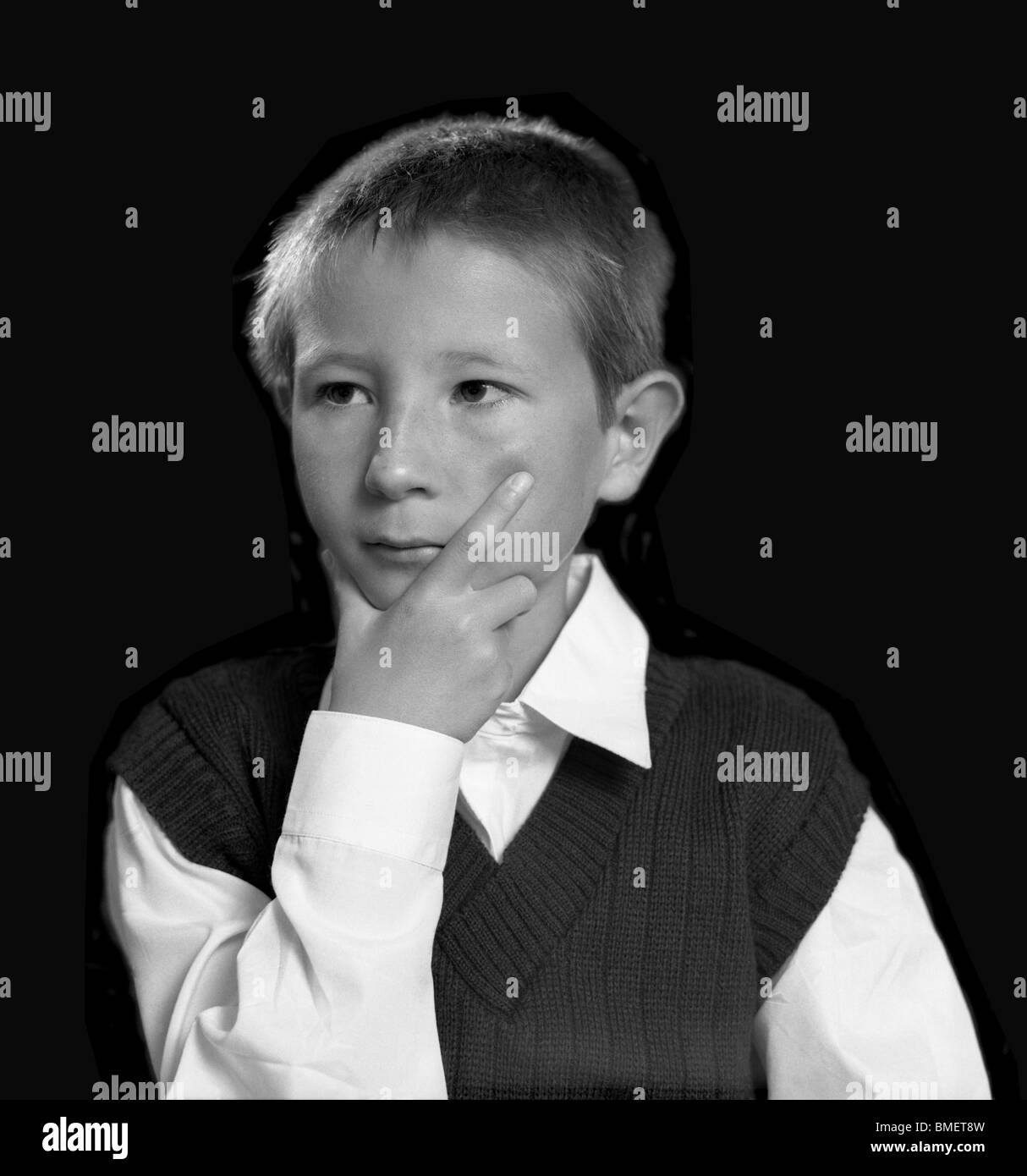 Classic monochrome portrait of a young boy on film Stock Photo