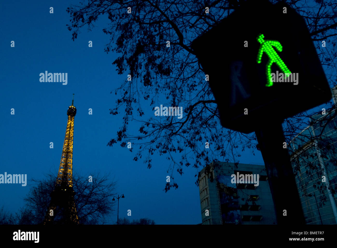 traffic lights, feu de signalisation, homme rouge, green man, tour eiffel, Eiffel tower Stock Photo