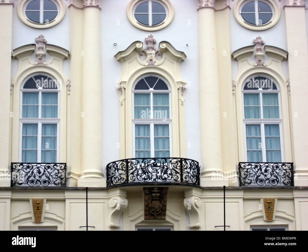 Classic windows with statues and balconies in Prague Stock Photo - Alamy