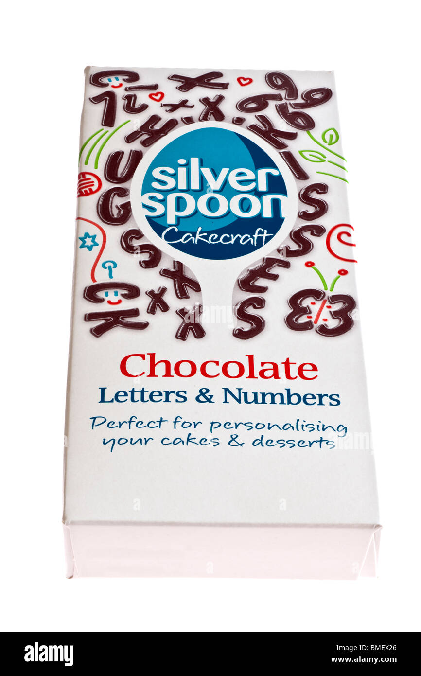 Box of 'silver spoon' cakecraft chocolate letters and numbers Stock Photo