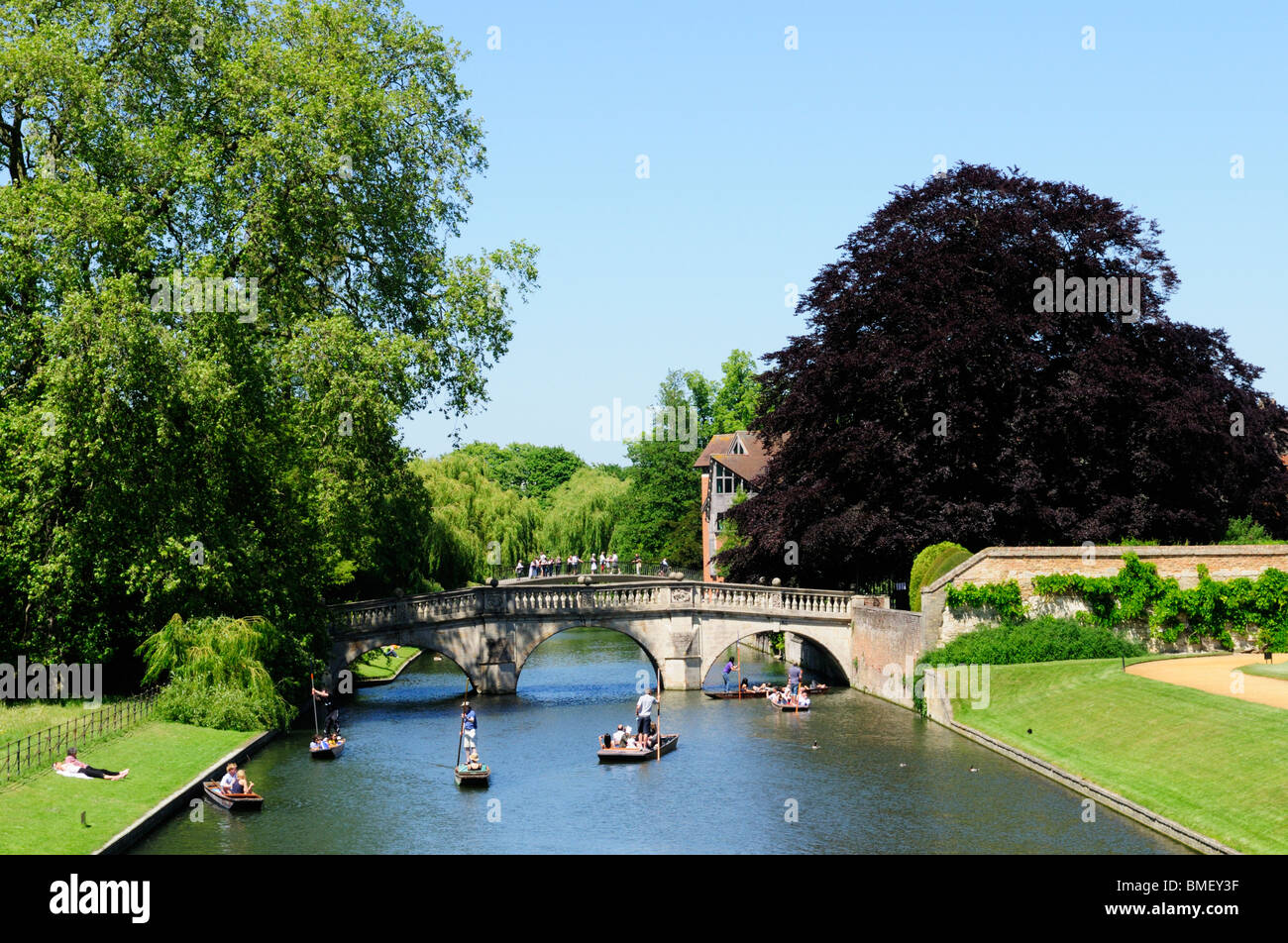 Punting by Clare Bridge, Cambridge, England, UK Stock Photo