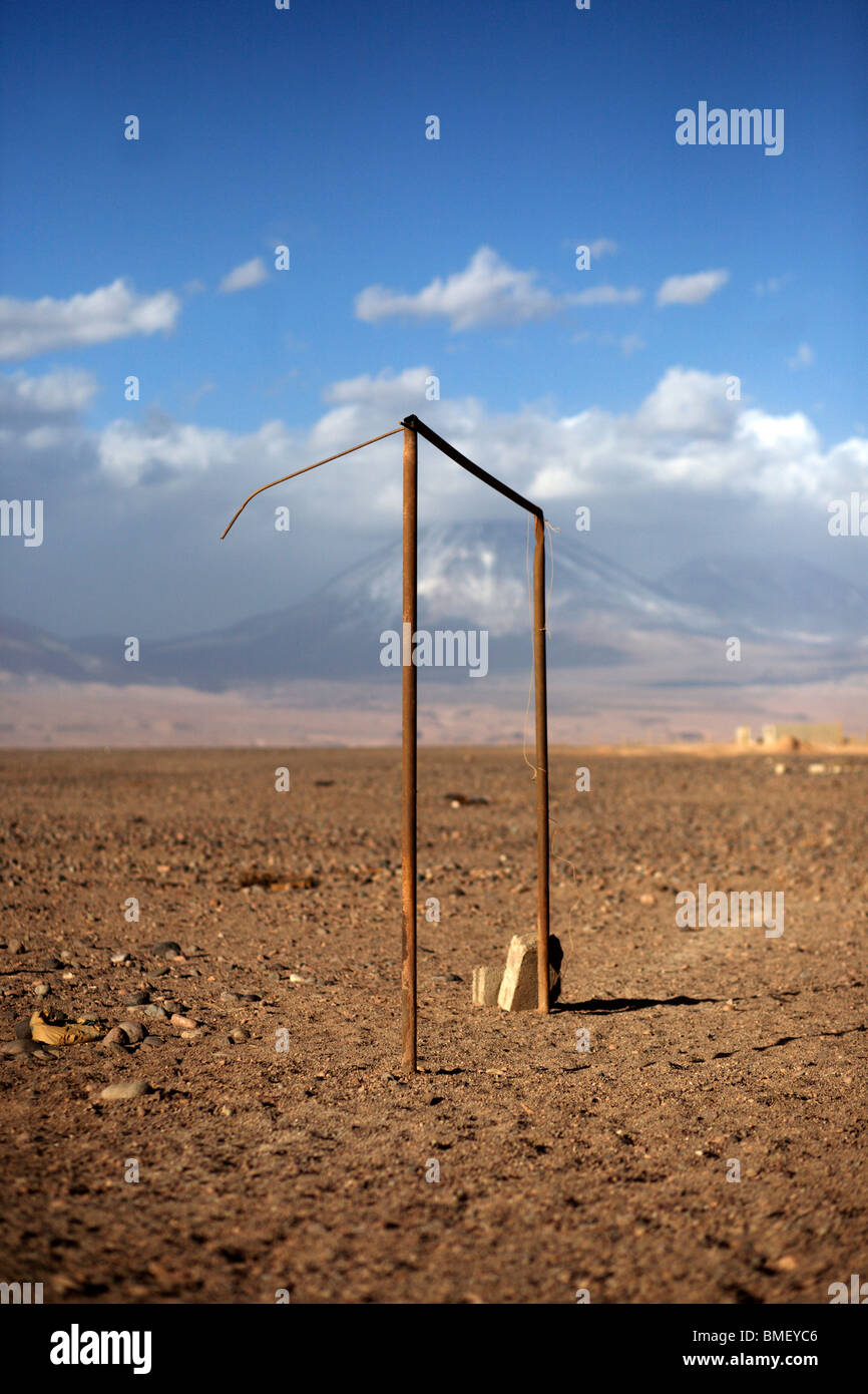 Football or soccer goalposts in the desert around San Pedro de Atacama in Chile Stock Photo
