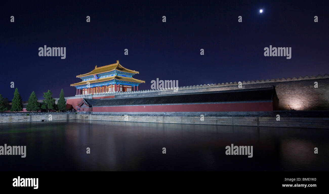 Gate of Divine Prowess and Palace Moat of Forbidden City, Beijing, China Stock Photo