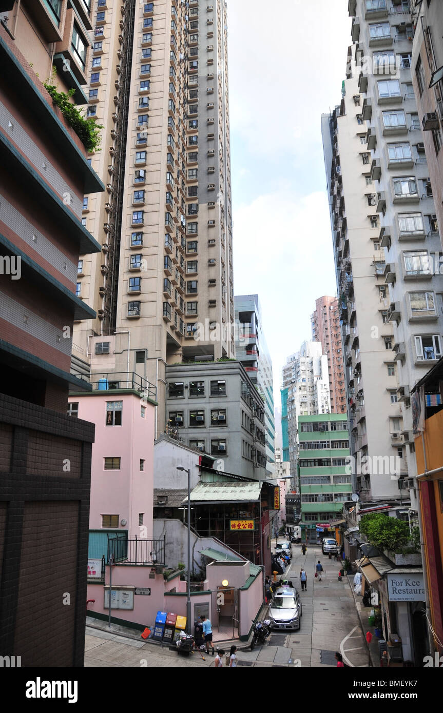 View of the Pak Sing Ancestral Hall, looking down from the steps near the Kwun Yam Temple, Tai Ping Shan Street, Hong Kong Stock Photo