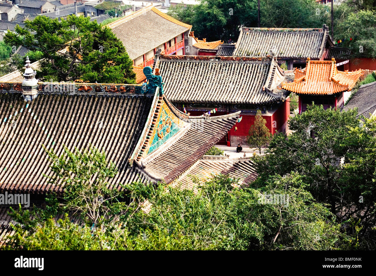 Aerial view of Xiantong Temple, Mount Wutai, Xinzhou City, Shanxi Province, China Stock Photo