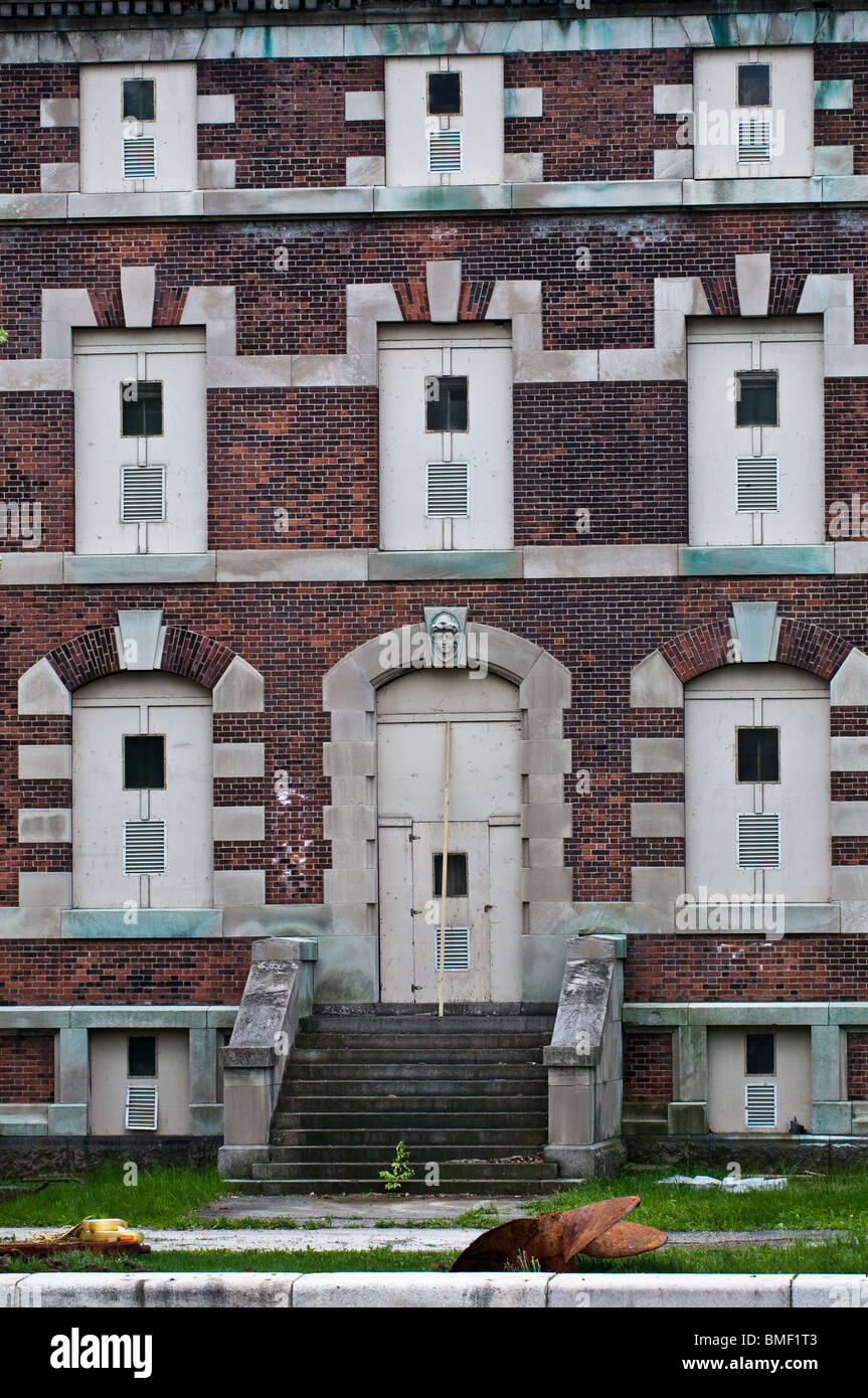 A shuttered building on Ellis Island in New York, United States of