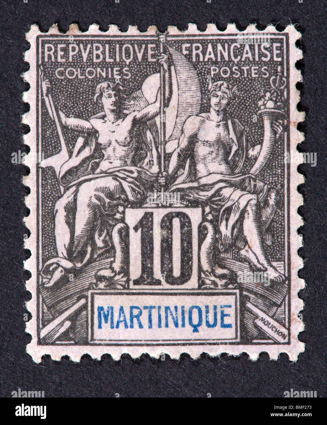 Postage stamp from Martinique depicting Peace and Commerce (allegory), issued as a French colony. Stock Photo