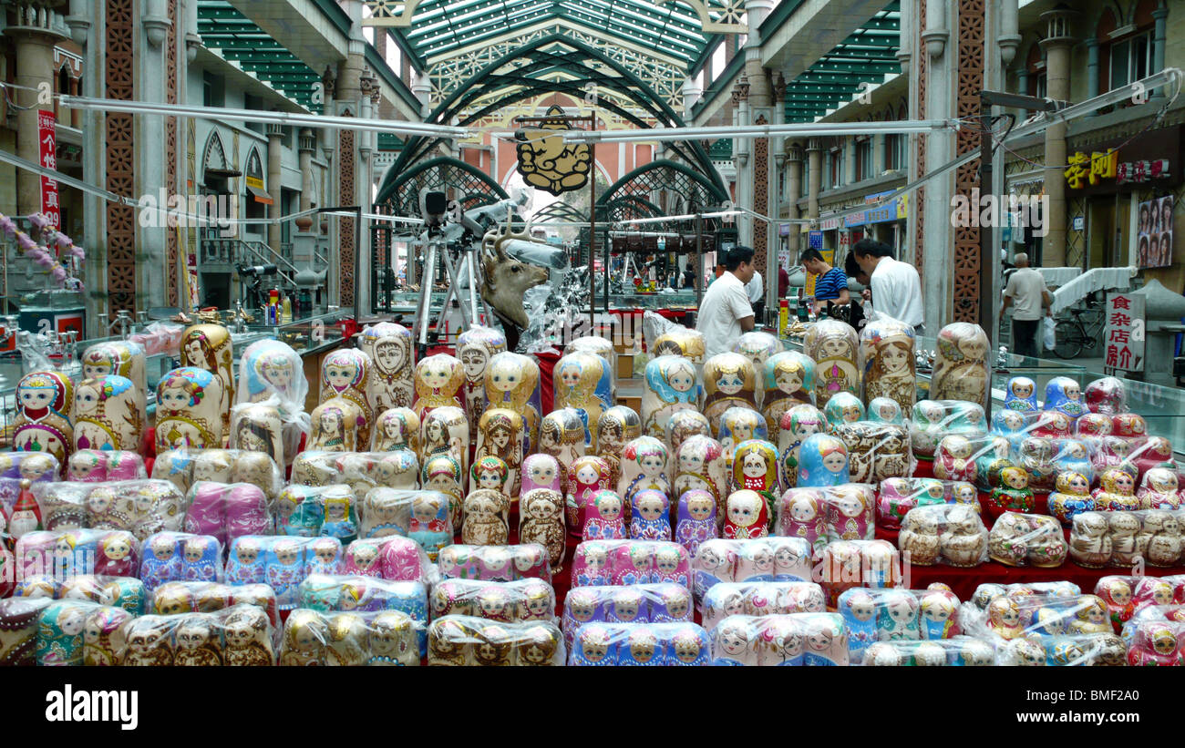 Russian nesting dolls for sale, Indian Street, Harbin, Heilongjiang