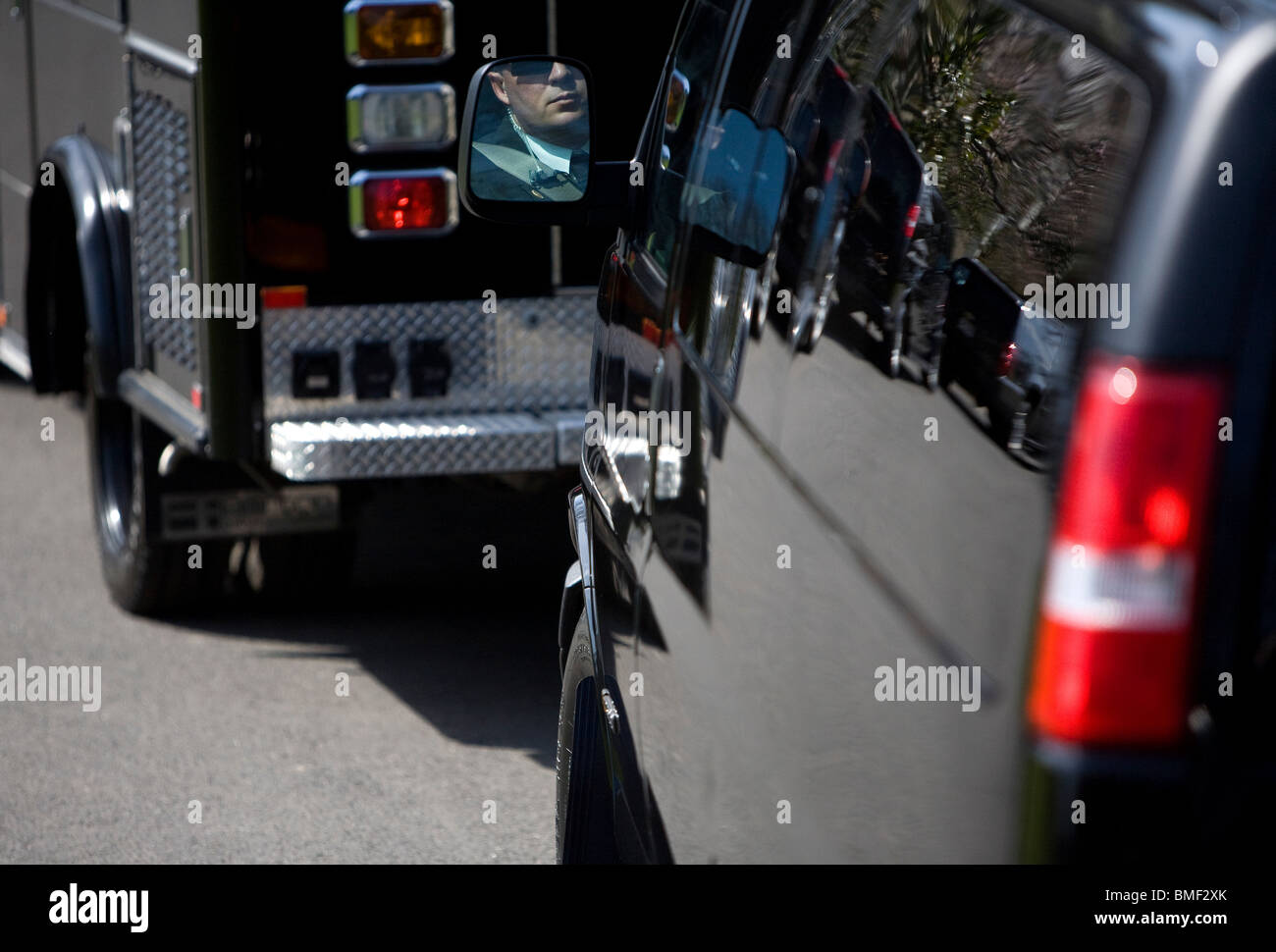 President Barack Obama's motorcade outside of the White House. Stock Photo
