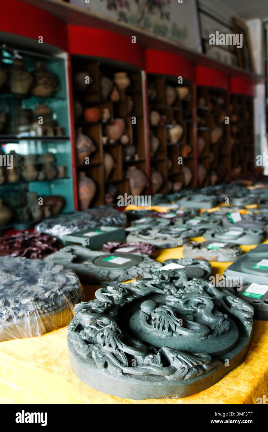 Inkstone sold in an antiques shop, Chenghuang Temple, Lanzhou, Gansu Province, China Stock Photo