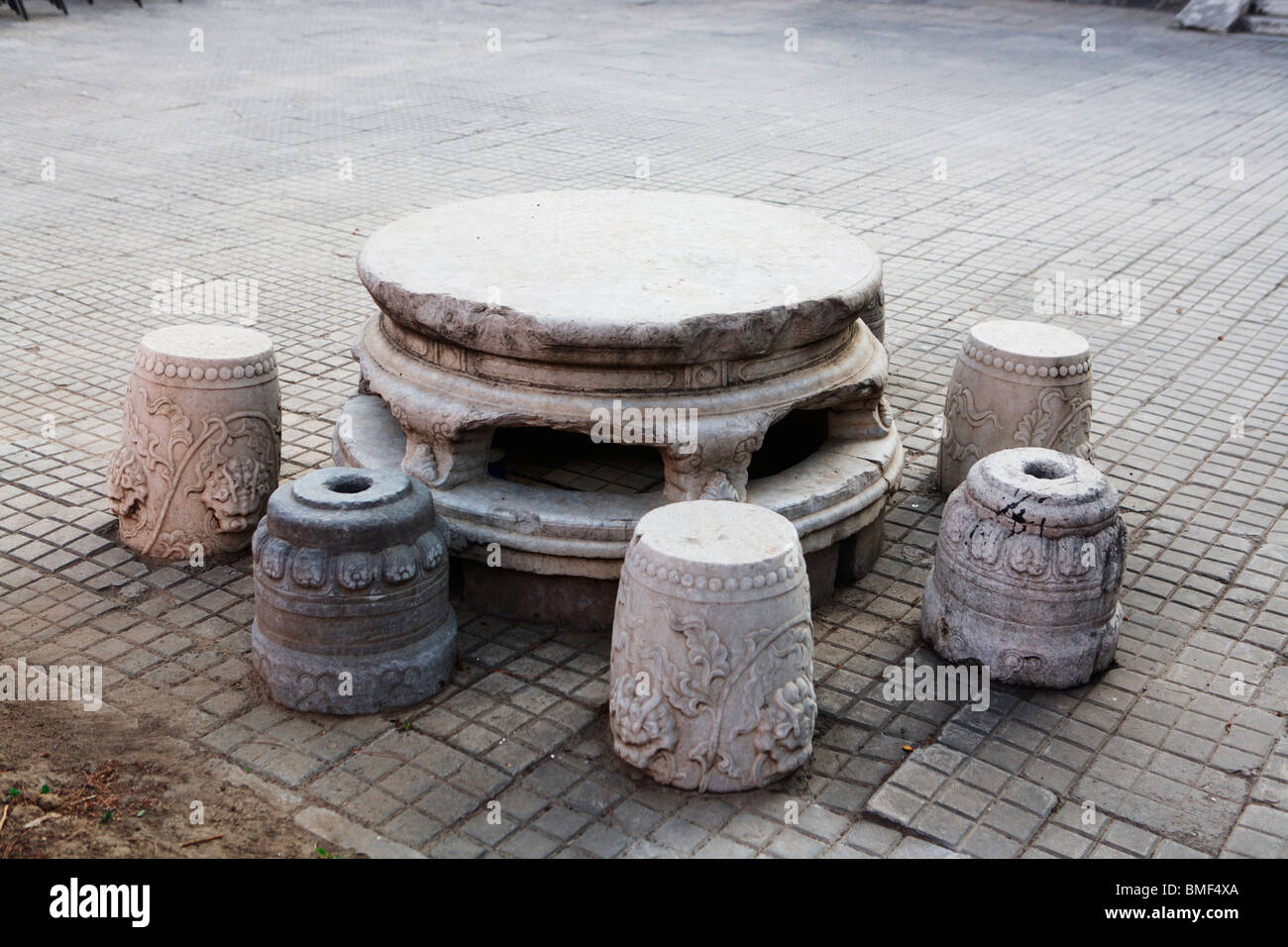 Chinese stone chairs and table, Ritan Park, Beijing, China Stock Photo