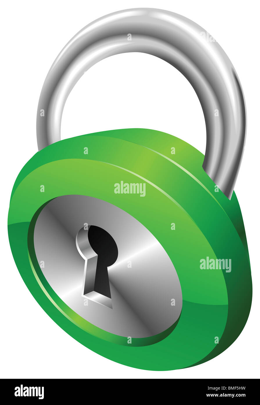 A shiny silver and green steel metallic security padlock vector style ...