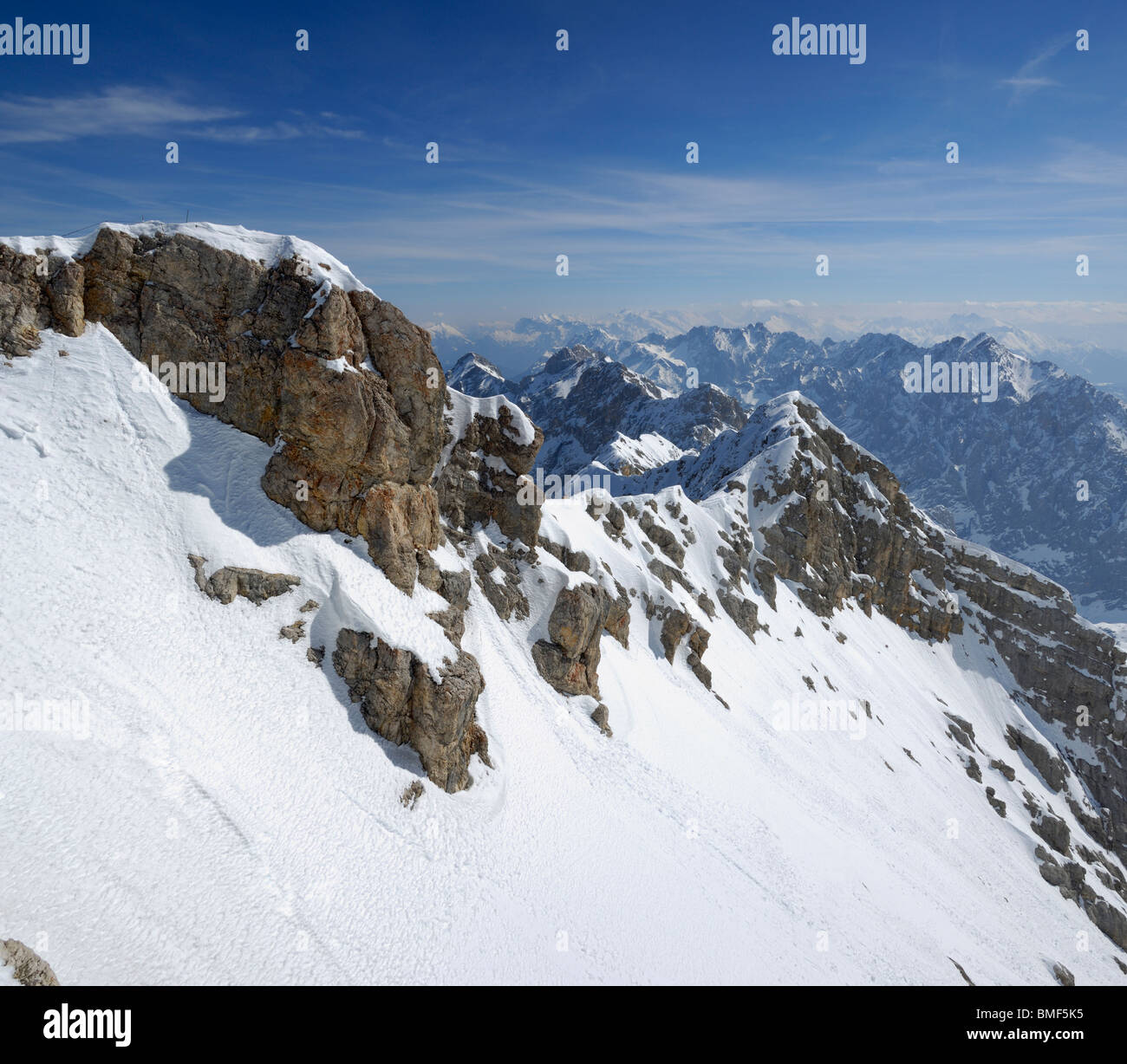 View of Bavarian Alps from Zugspitze, Bavaria, Germany Stock Photo