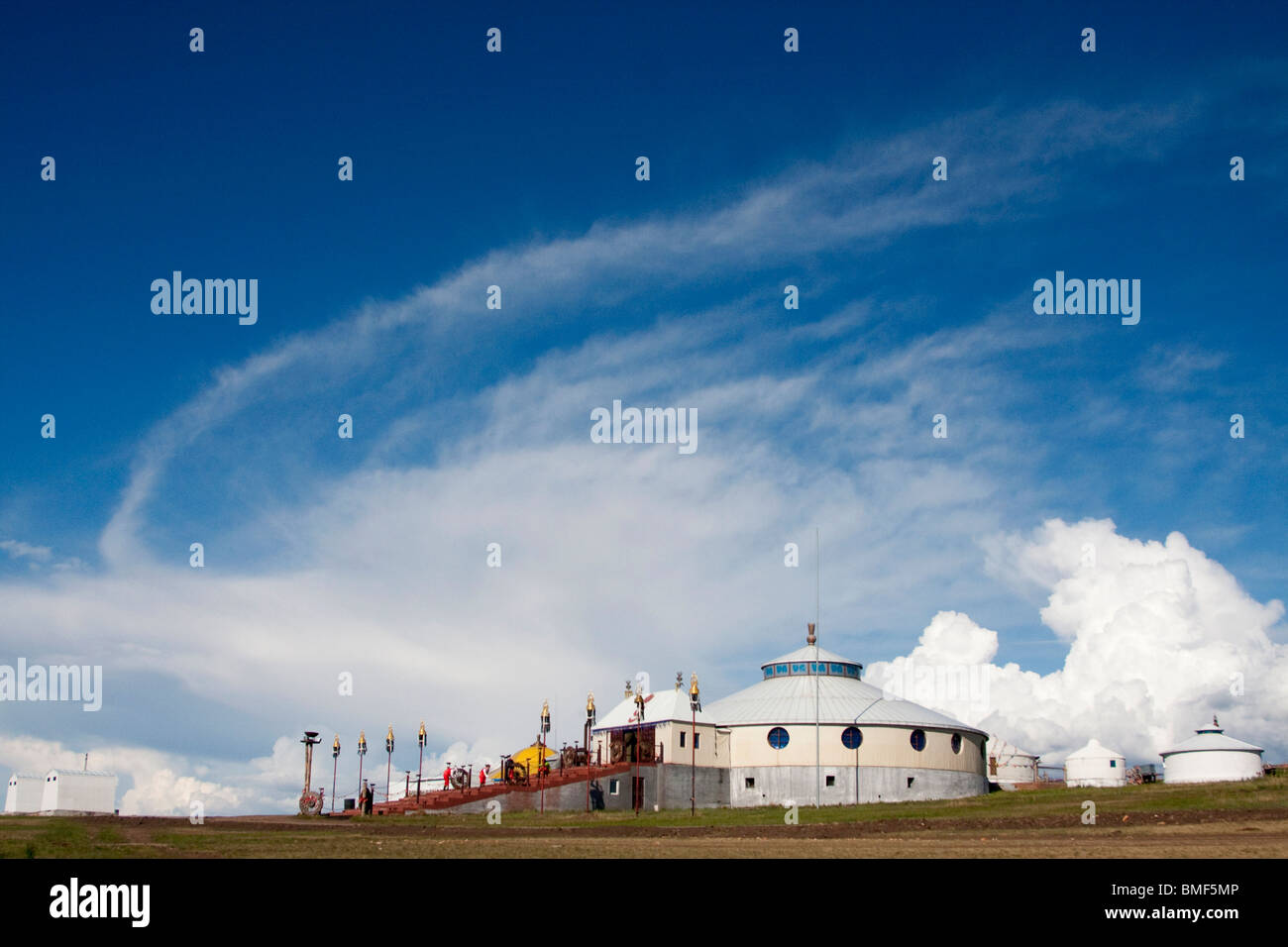 Yurt shaped hotel rooms in Hulun Buir Grassland, Hailar, Hulunbuir, Inner Mongolia Autonomous Region, China Stock Photo
