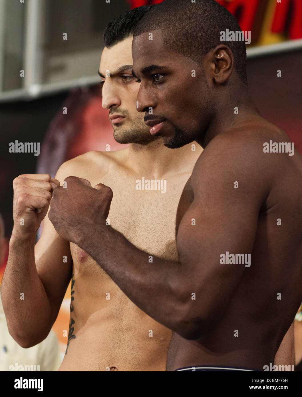 Vanes Martirosyan vs Joe Greene Jr Junior Middleweight Championship boxing weigh-in Stock Photo