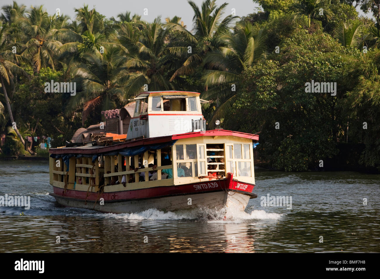 India, Kerala, Alleppey, Alappuzha, backwaters, local inter-island ferry Stock Photo
