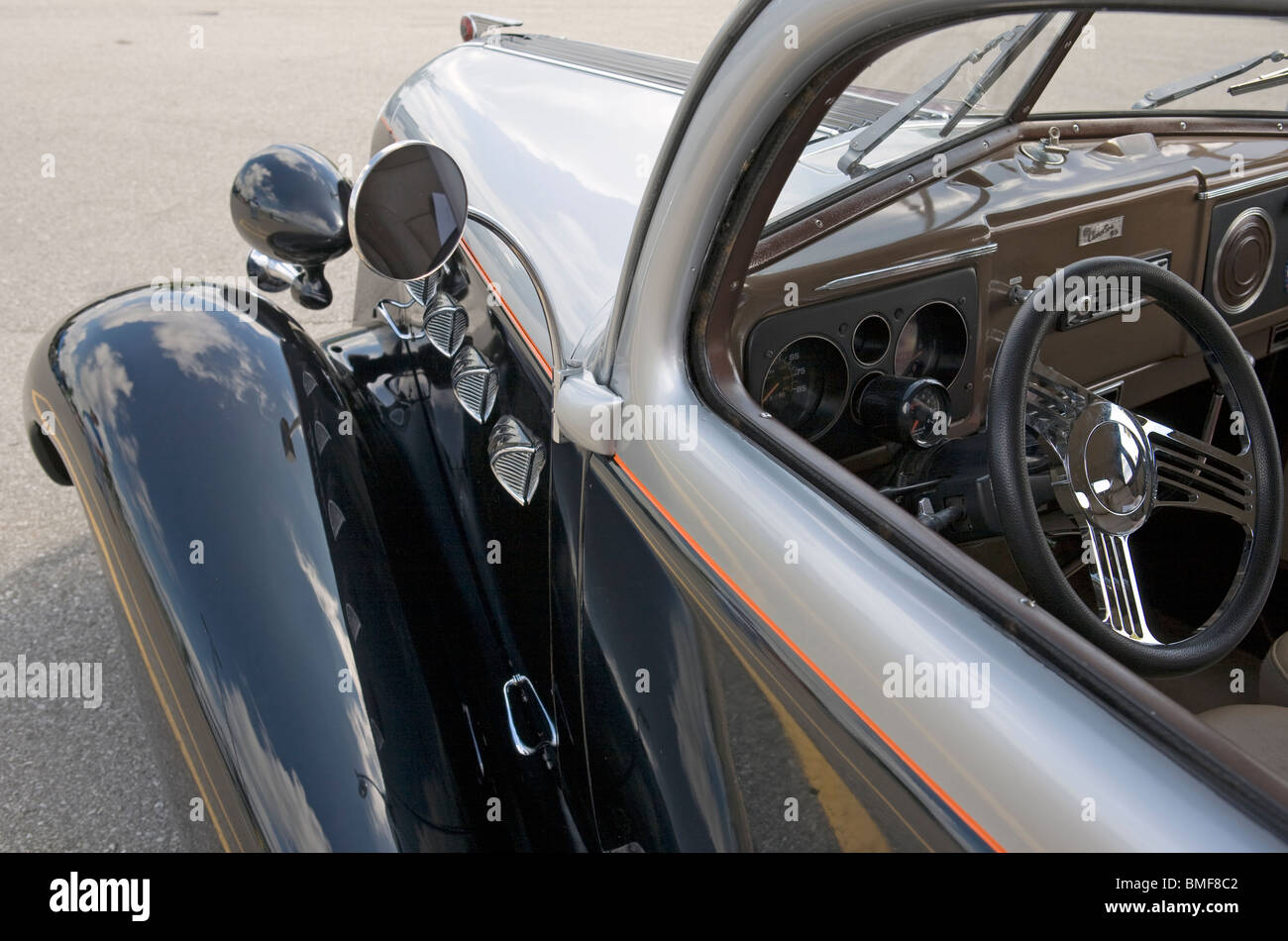 Detail of vintage car on display during an antique car show Stock Photo