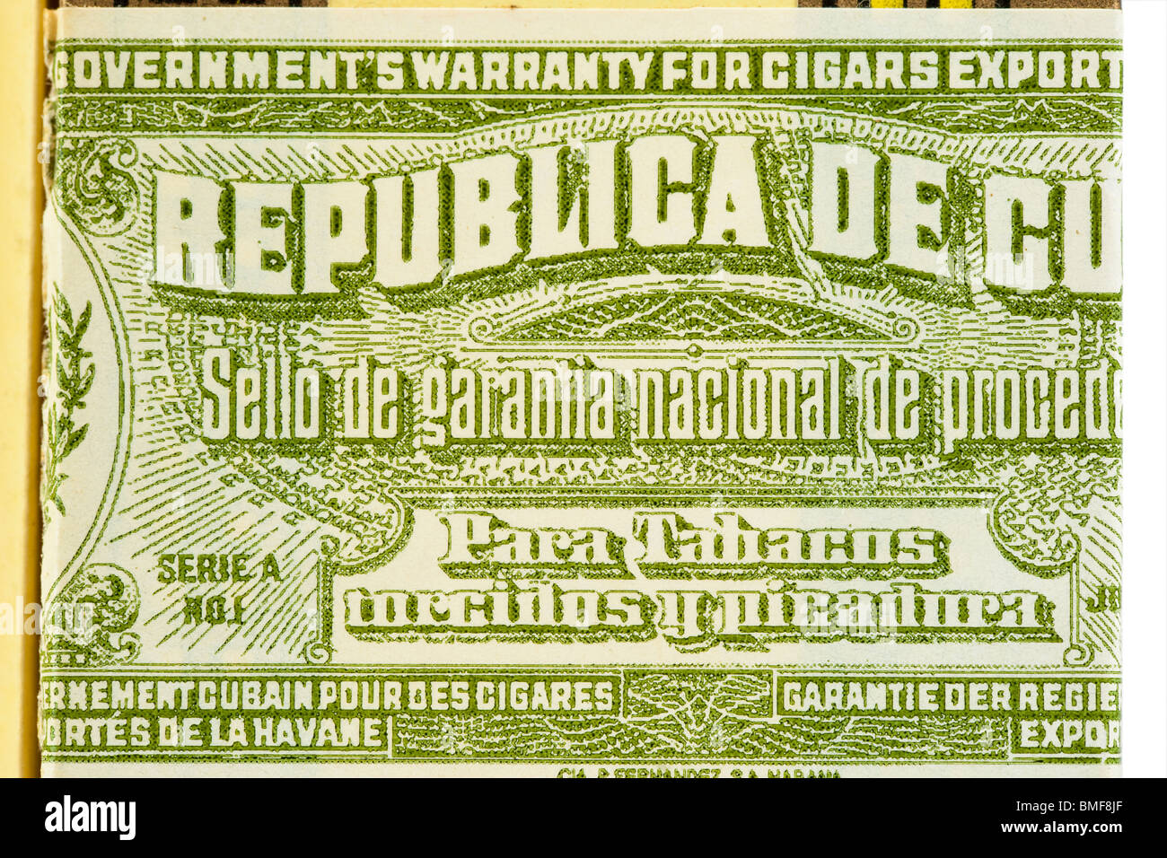 a government's warranty for cuban cigars export Stock Photo