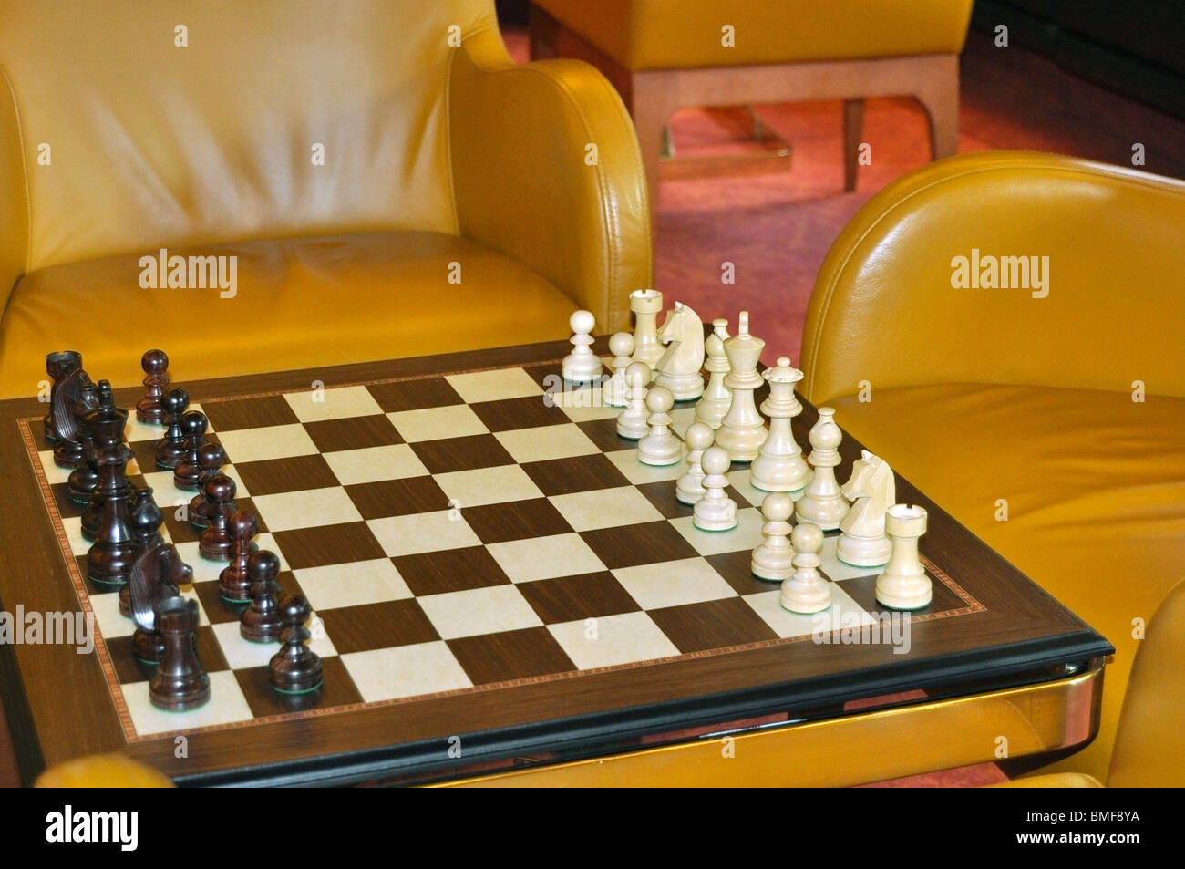 Chess pieces in starting position on a wooden oak Board Stock Photo - Alamy