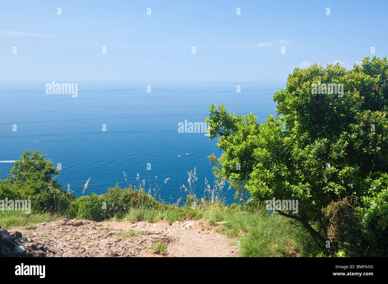 beautiful path over Mediterranean sea in Portofino natural park. Liguria, Italy Stock Photo