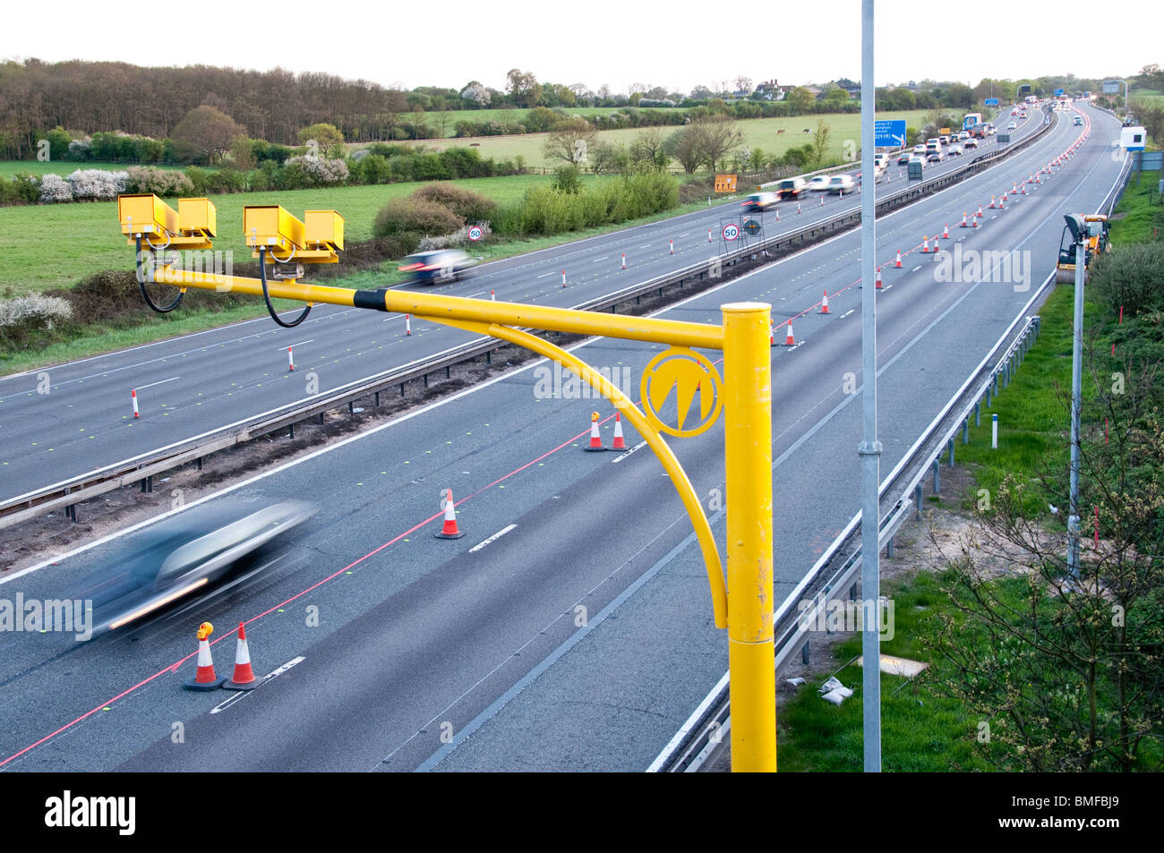 SPEC average speed cameras on motorway roadworks Stock Photo