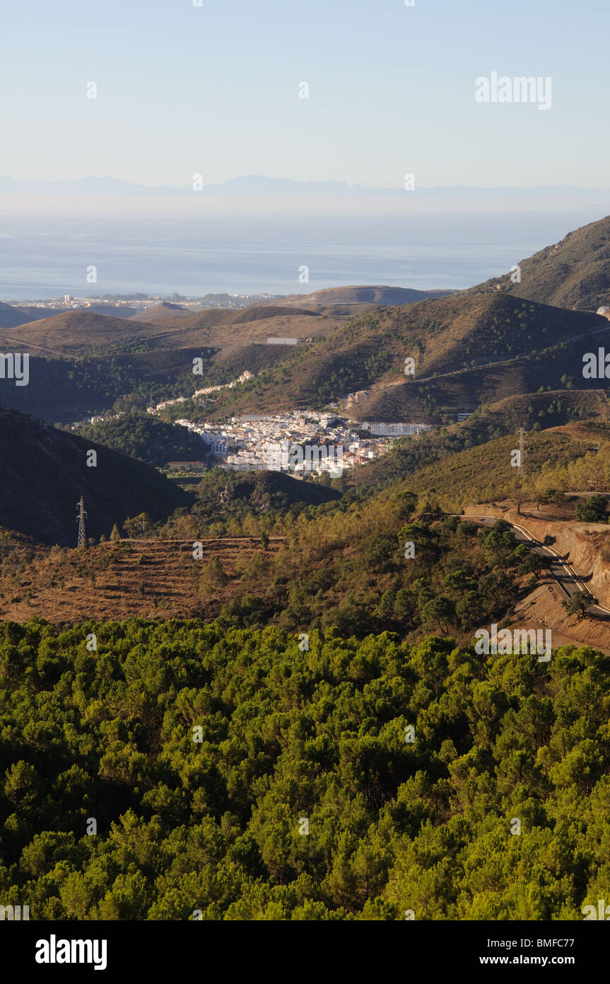 View towards the coast from near Puerto de Alijar, Costa del Sol, Malaga Province, Andalucia, Spain. Stock Photo