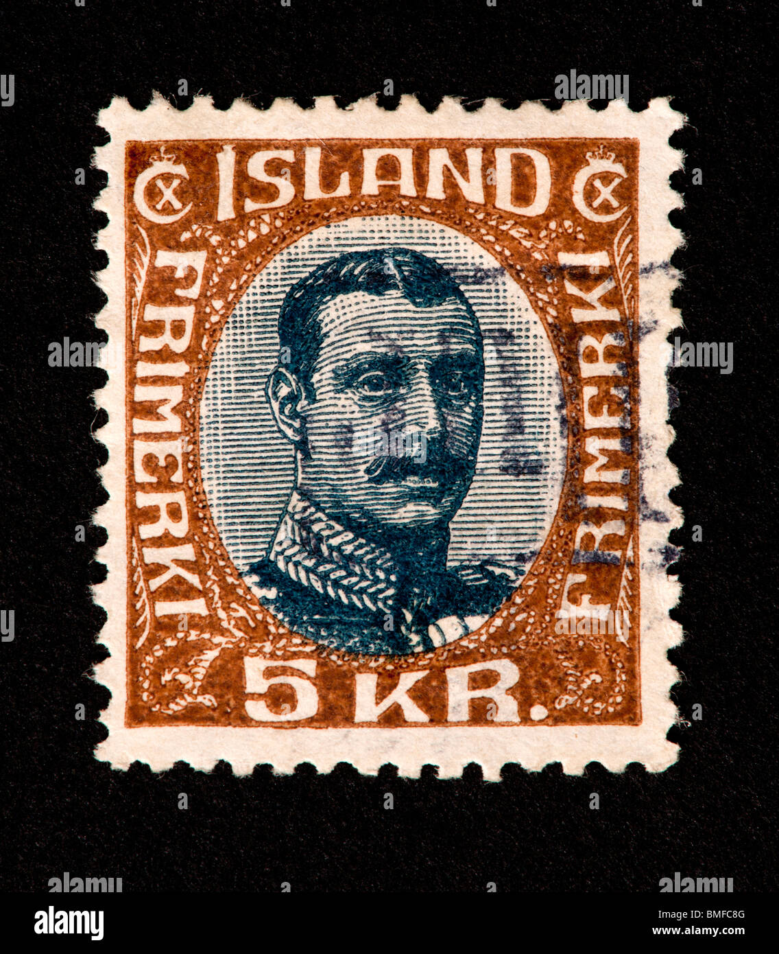 Postage stamp from Iceland depicting King Christian X. Stock Photo