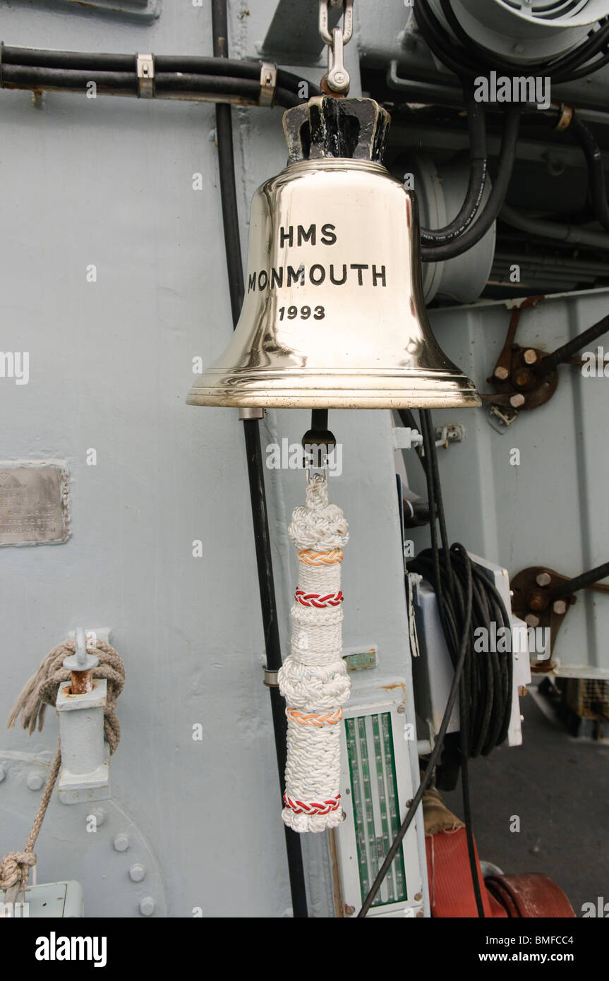 Ships bell for HMS Monmouth, type 23 frigate within the Royal Navy Stock Photo