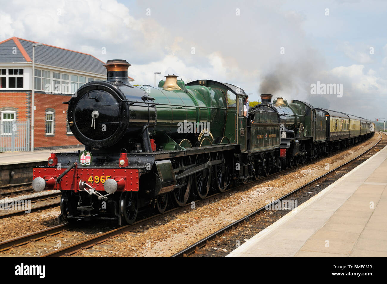 Double Headed Steam Trains At Dawlish Warren Train Station Recreating A double-headed-steam-trains-at-dawlish-warren-train-station-recreating-a